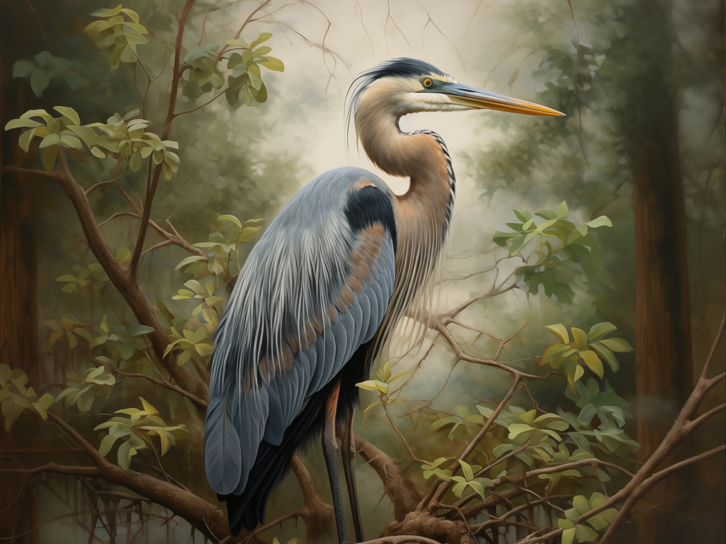 Morning Mist Heron Tile or Mural