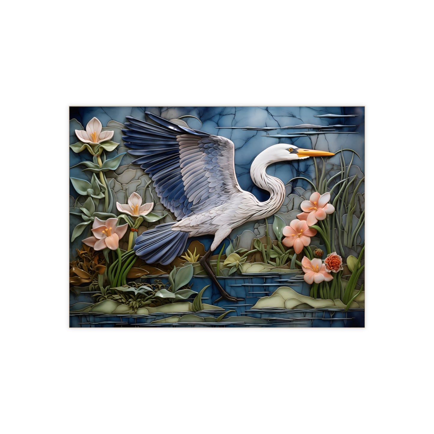 Blue Heron in Flight Ceramic Tile or Mural.