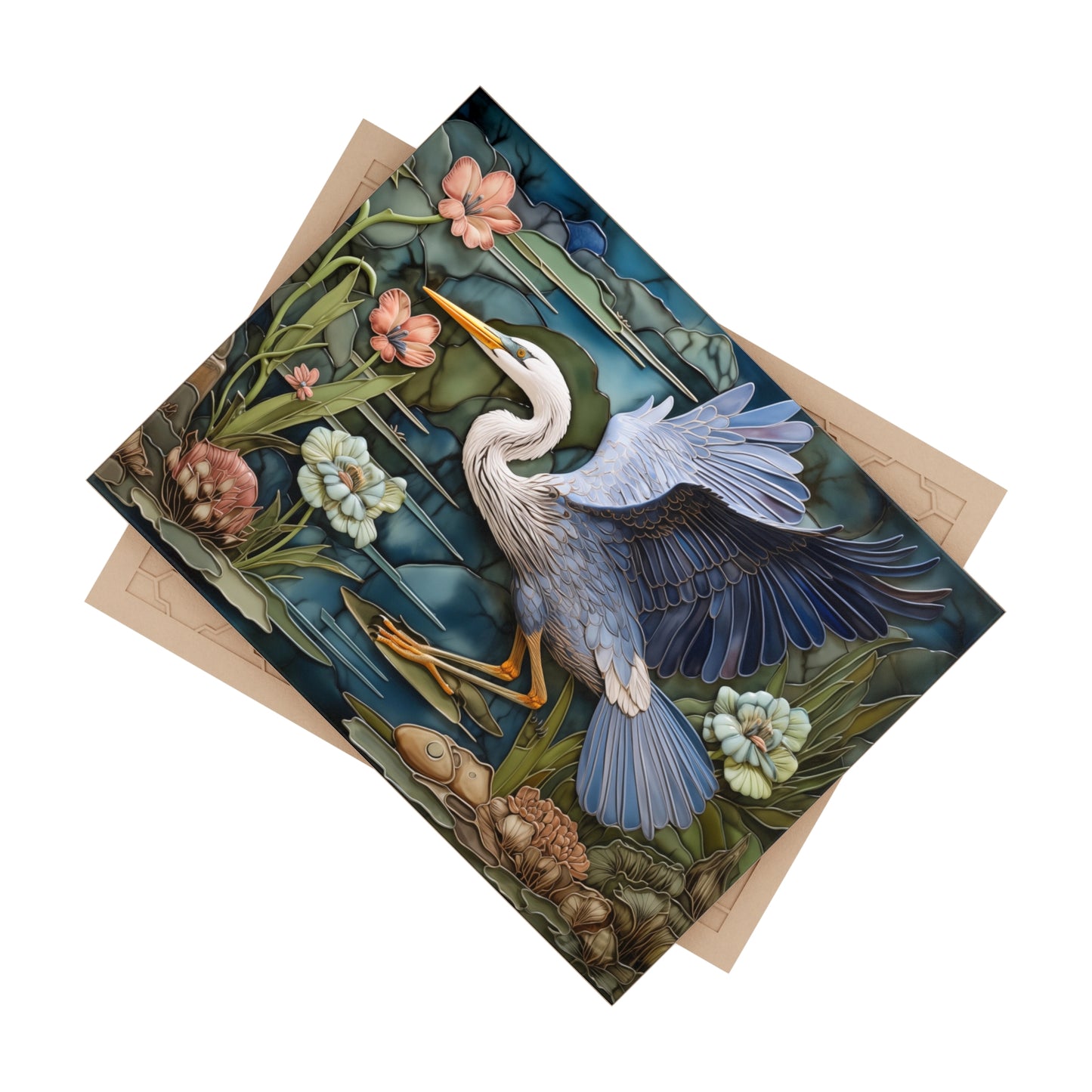 Flying Heron Ceramic Tile or Mural. Blue Heron Flying Backsplash.