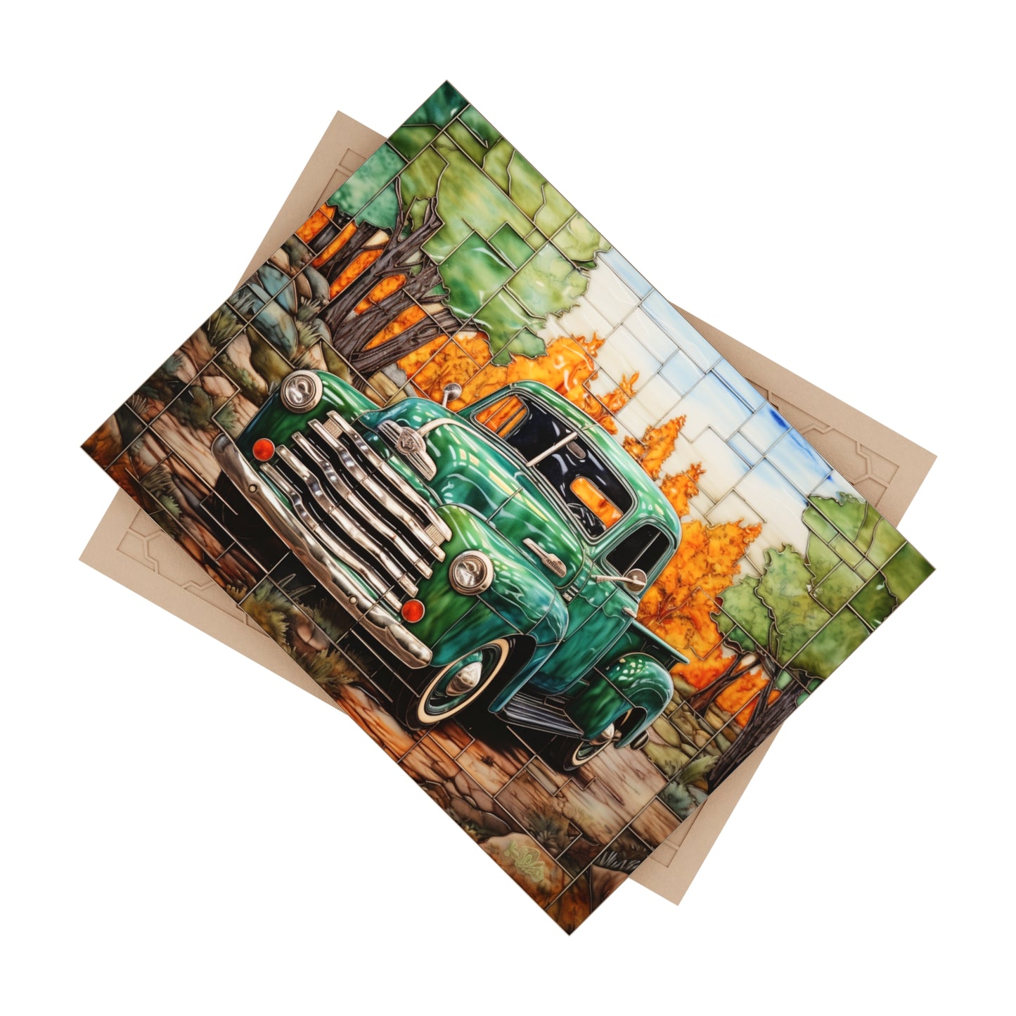 Ceramic Old-Fashioned Truck Tiles. Set of 4.