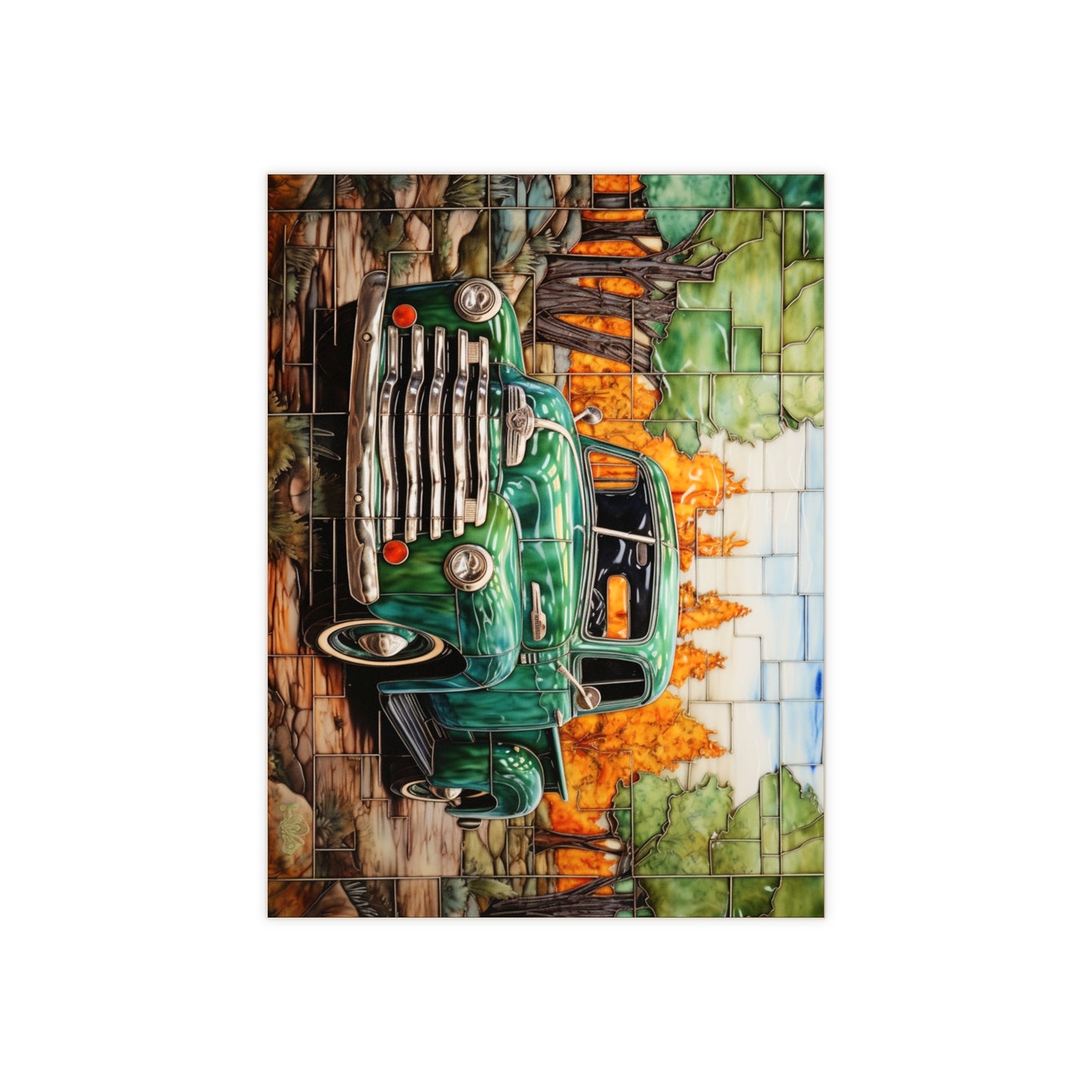 Ceramic Old-Fashioned Truck Tiles. Set of 4.