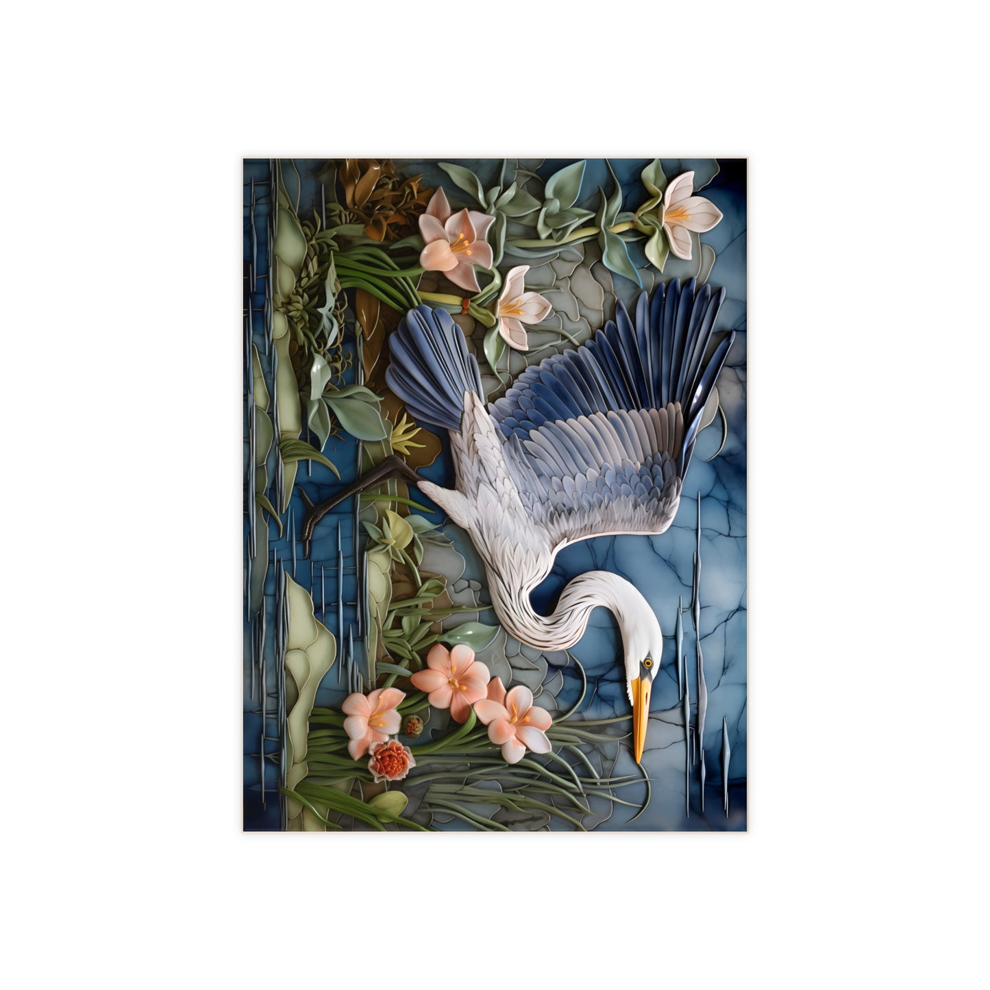 Blue Heron in Flight Ceramic Tile or Mural.
