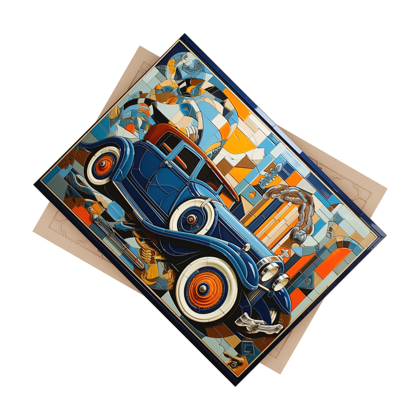 Old Fashioned Automobile Ceramic Tiles, Car Tiles, Old Auto Wall Accent Tiles. Set of 4.