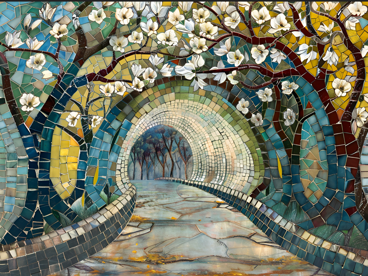 Magnolia Tunnel Ceramic Tile or Mural, Tunnel of Love Mosaic.
