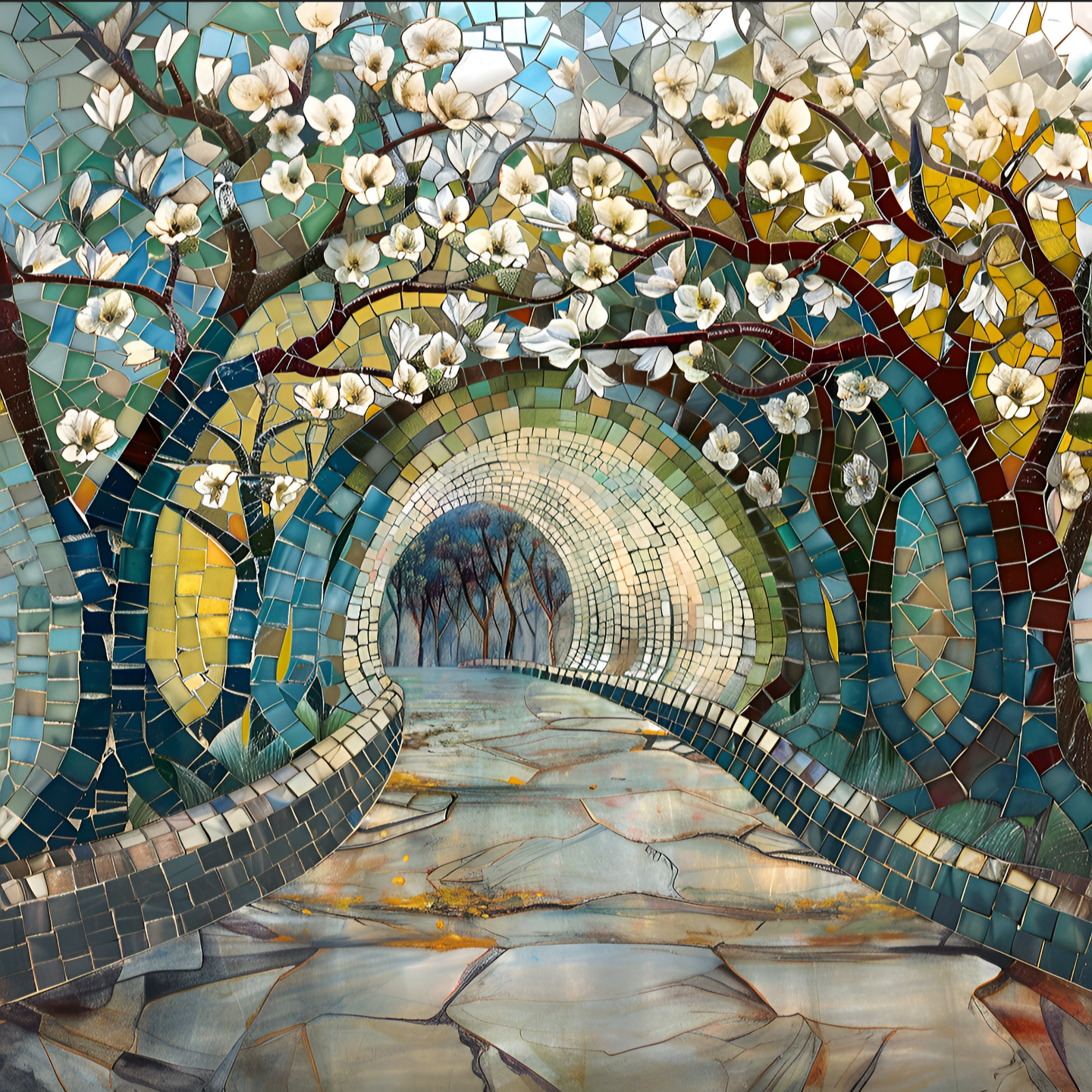 Magnolia Tunnel Ceramic Tile or Mural, Tunnel of Love Mosaic.