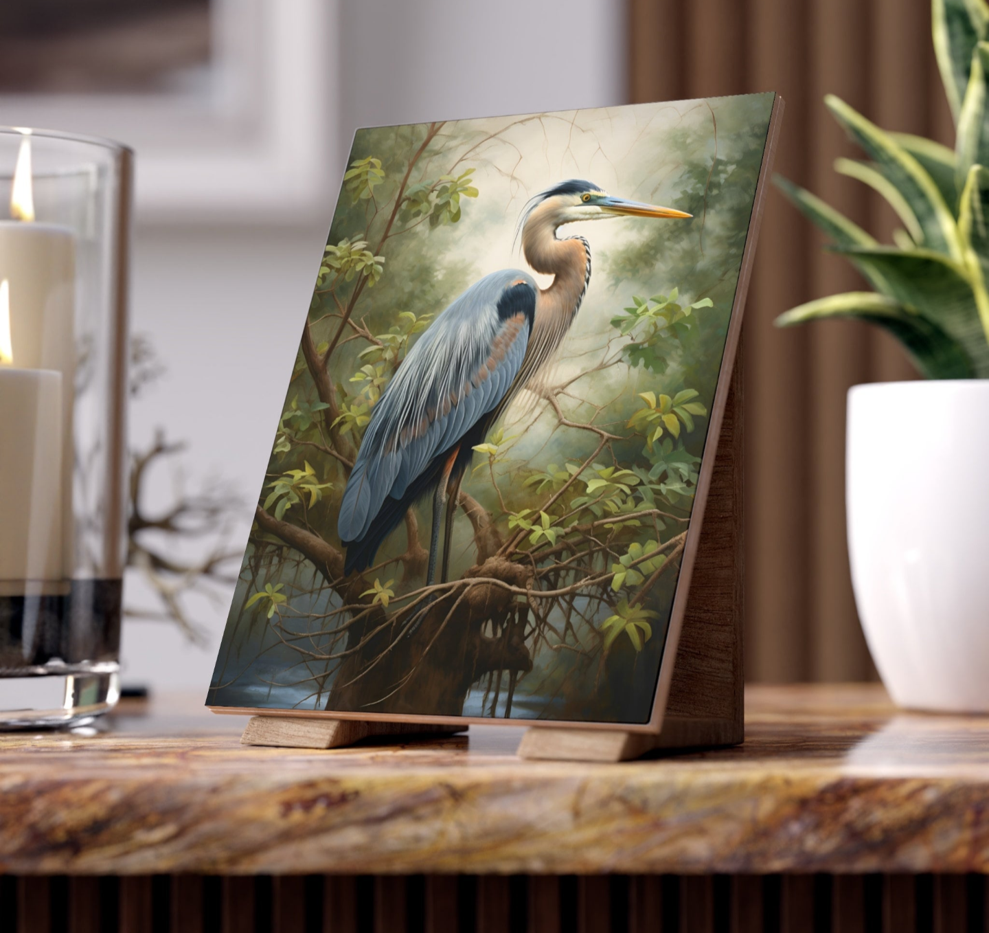 Morning Mist Heron Tile or Mural