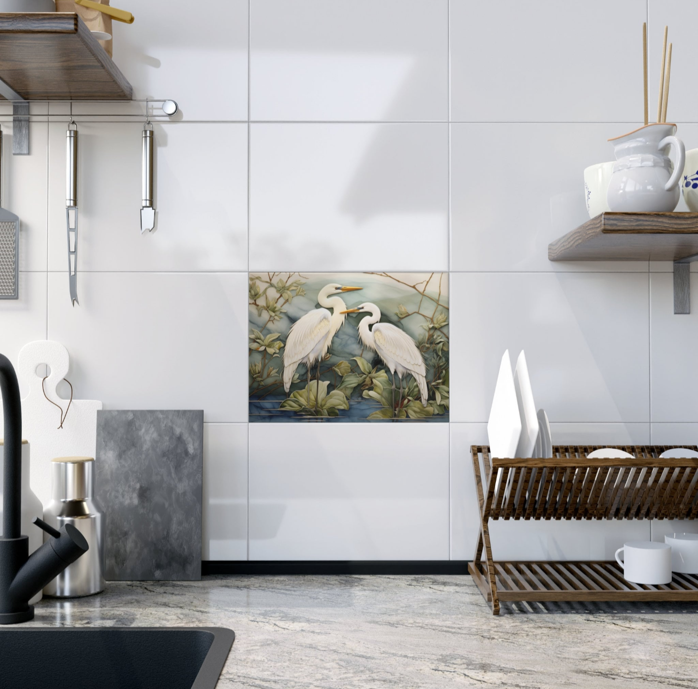 Egrets on the Marsh Tile or Mural