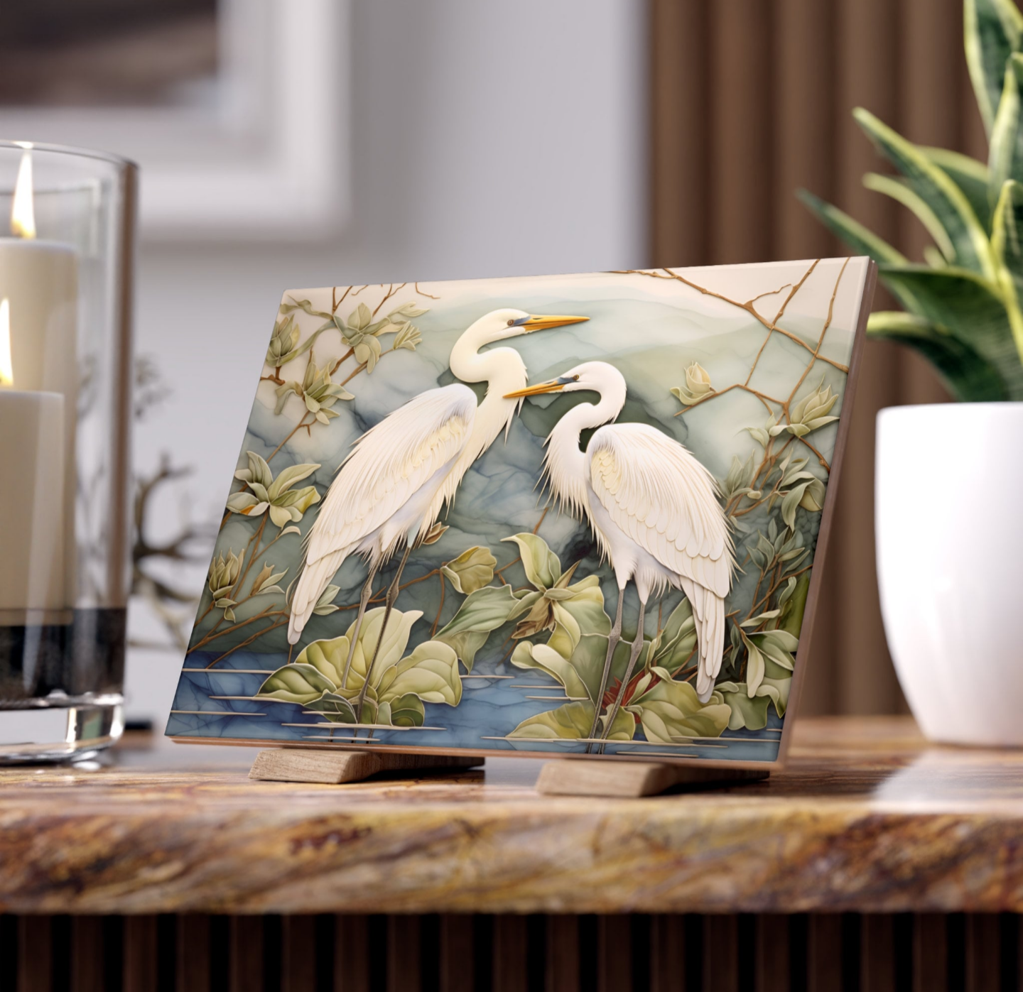 Egrets on the Marsh Tile or Mural