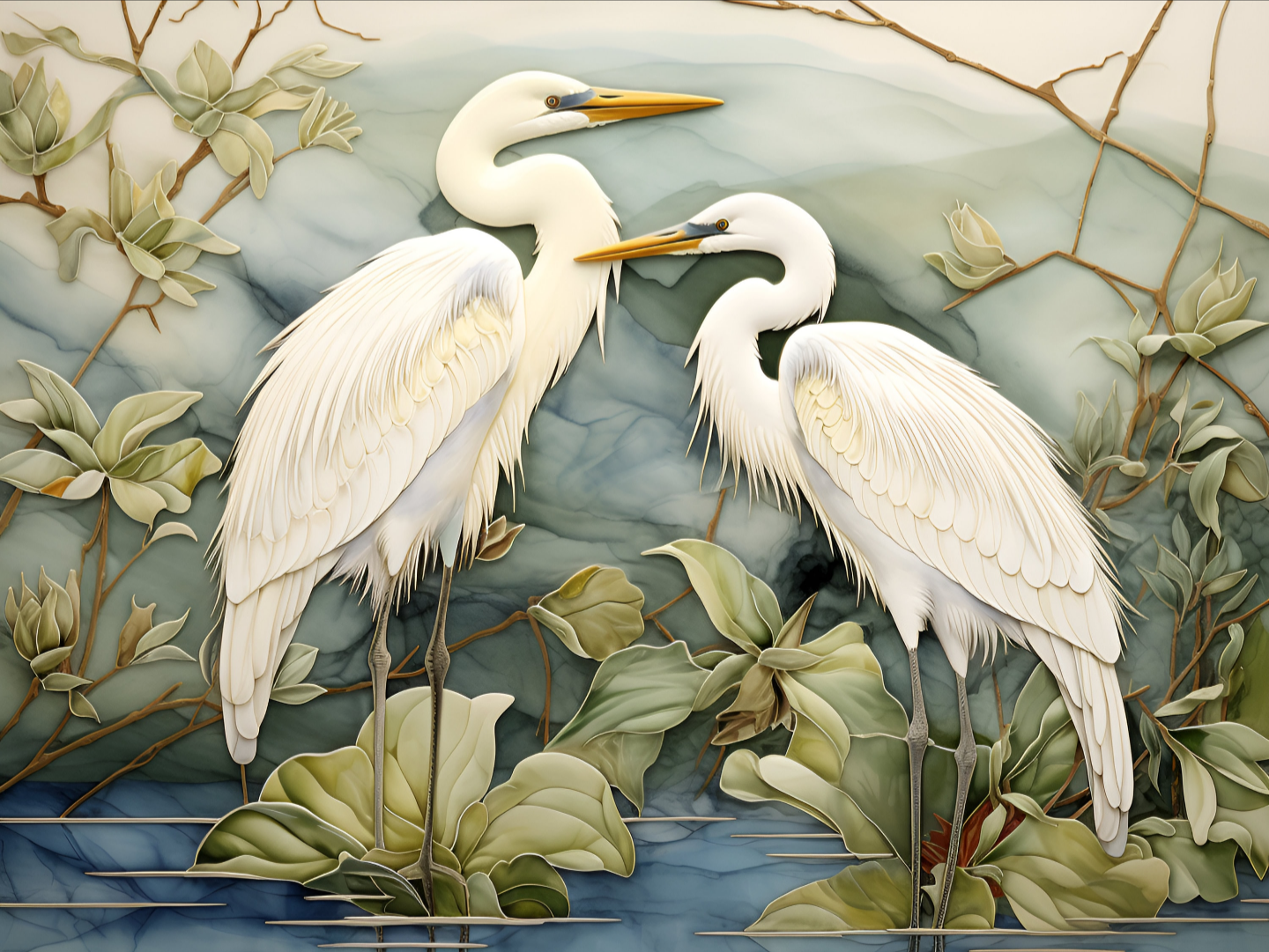 Egrets on the Marsh Tile or Mural