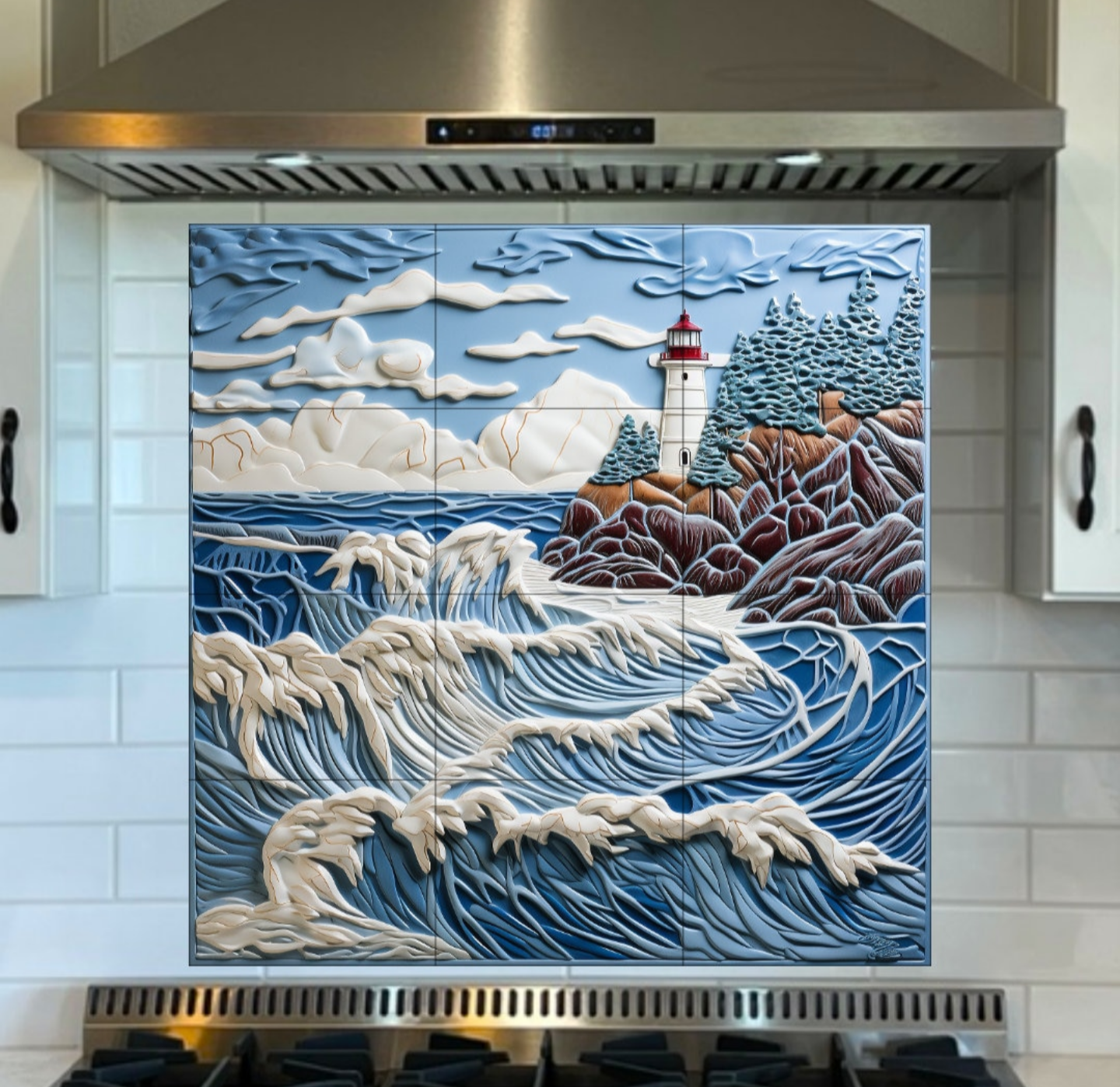 Lighthouse Ceramic Accent Tile or Mural. Kitchen Backsplash Lighthouse Mosaic.