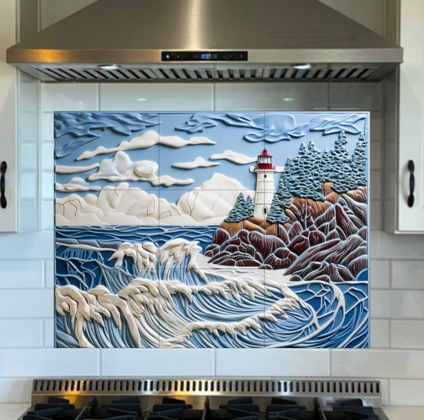 Lighthouse Ceramic Accent Tile or Mural. Kitchen Backsplash Lighthouse Mosaic.