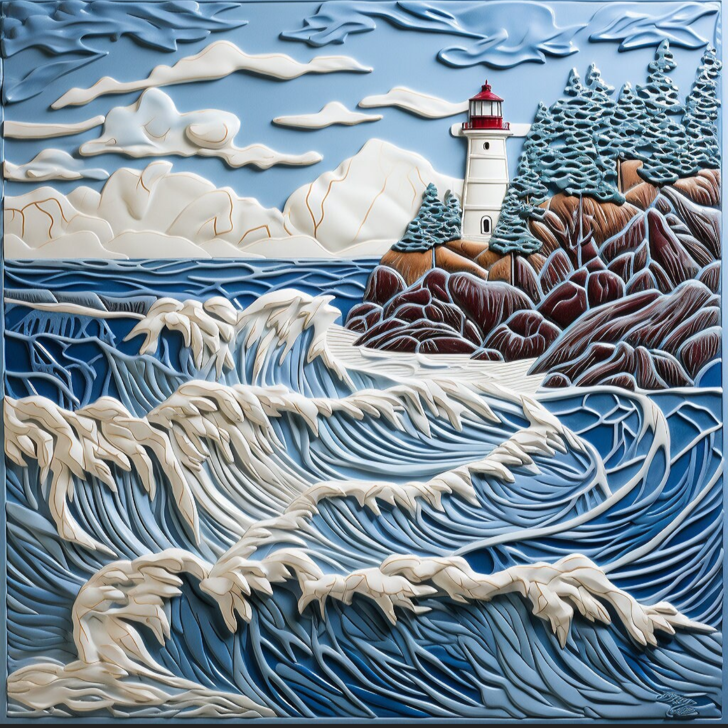 Lighthouse Ceramic Accent Tile or Mural. Kitchen Backsplash Lighthouse Mosaic.