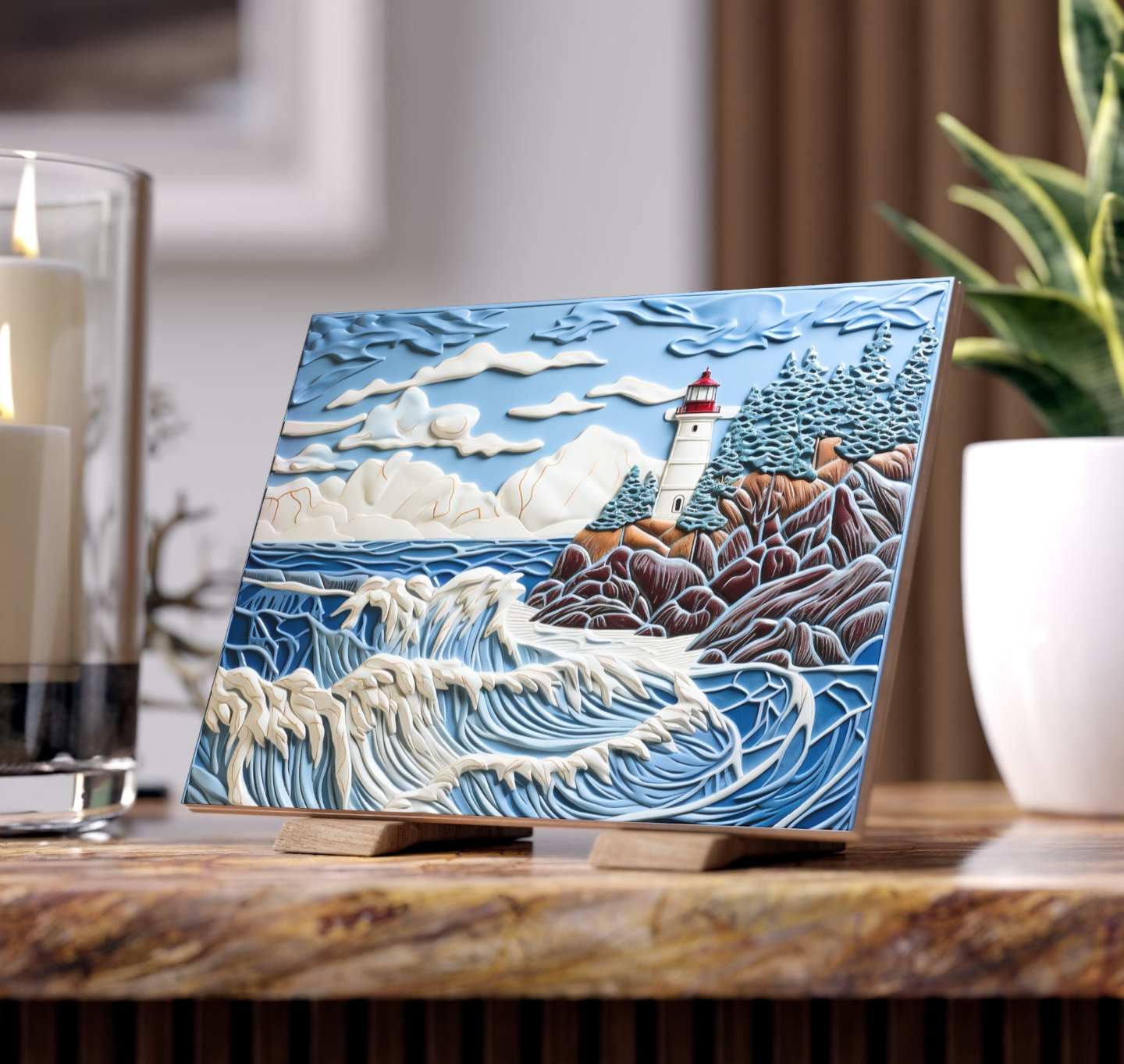 Lighthouse Ceramic Accent Tile or Mural. Kitchen Backsplash Lighthouse Mosaic.