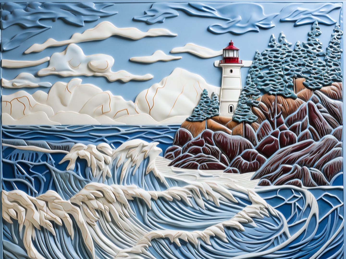 Lighthouse Ceramic Accent Tile or Mural. Kitchen Backsplash Lighthouse Mosaic.