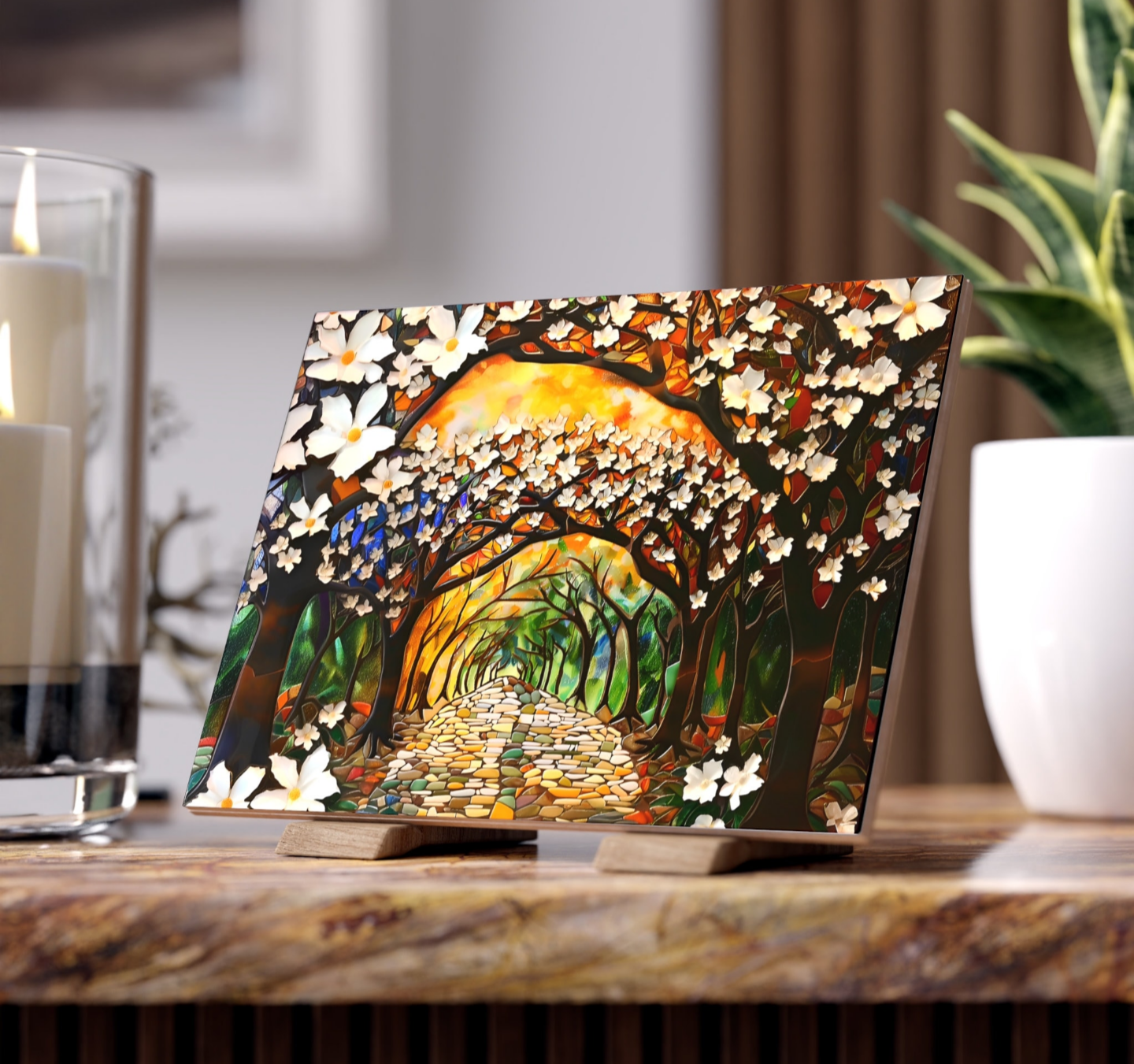 Arboreal Canopy Ceramic Tile or Mural. Floral Backsplash.