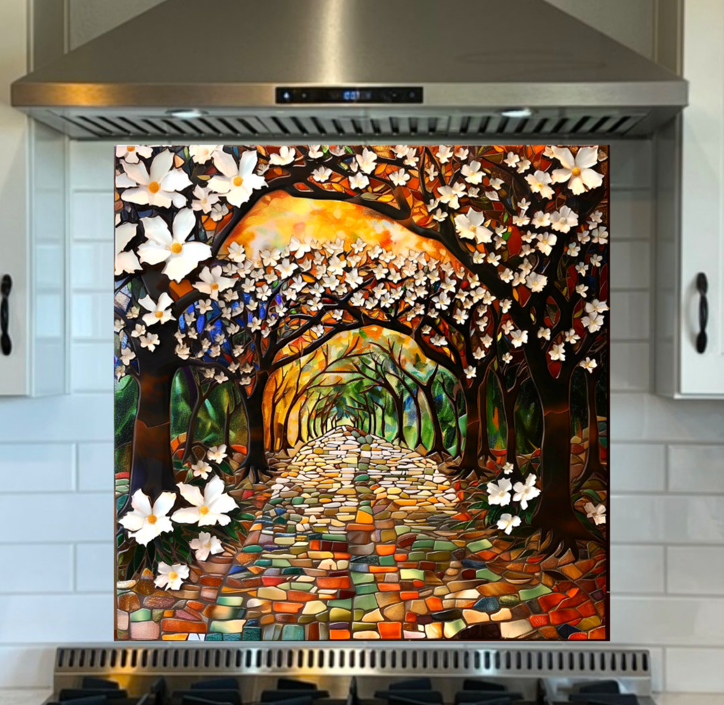 Arboreal Canopy Ceramic Tile or Mural. Floral Backsplash.