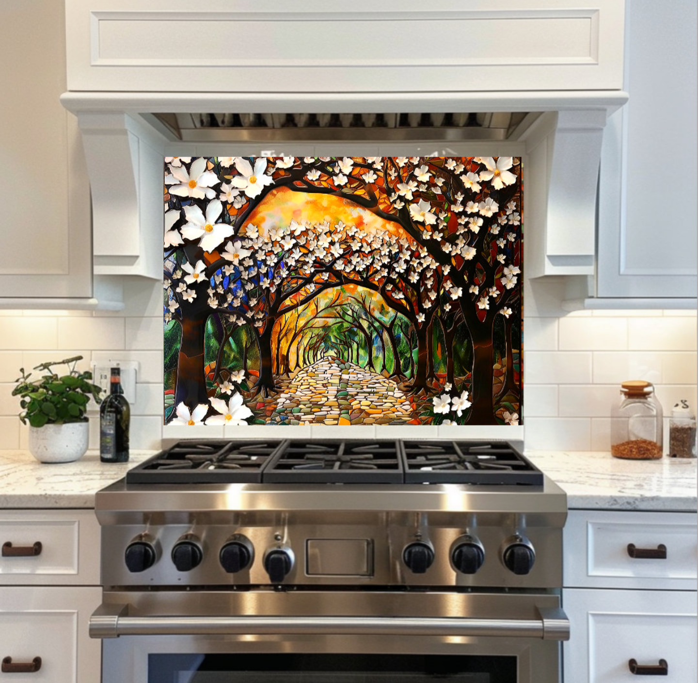 Arboreal Canopy Ceramic Tile or Mural. Floral Backsplash.