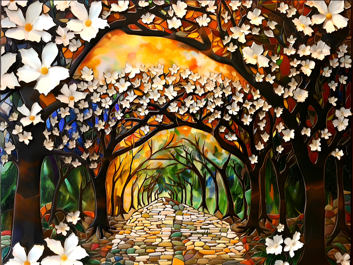 Arboreal Canopy Ceramic Tile or Mural. Floral Backsplash.