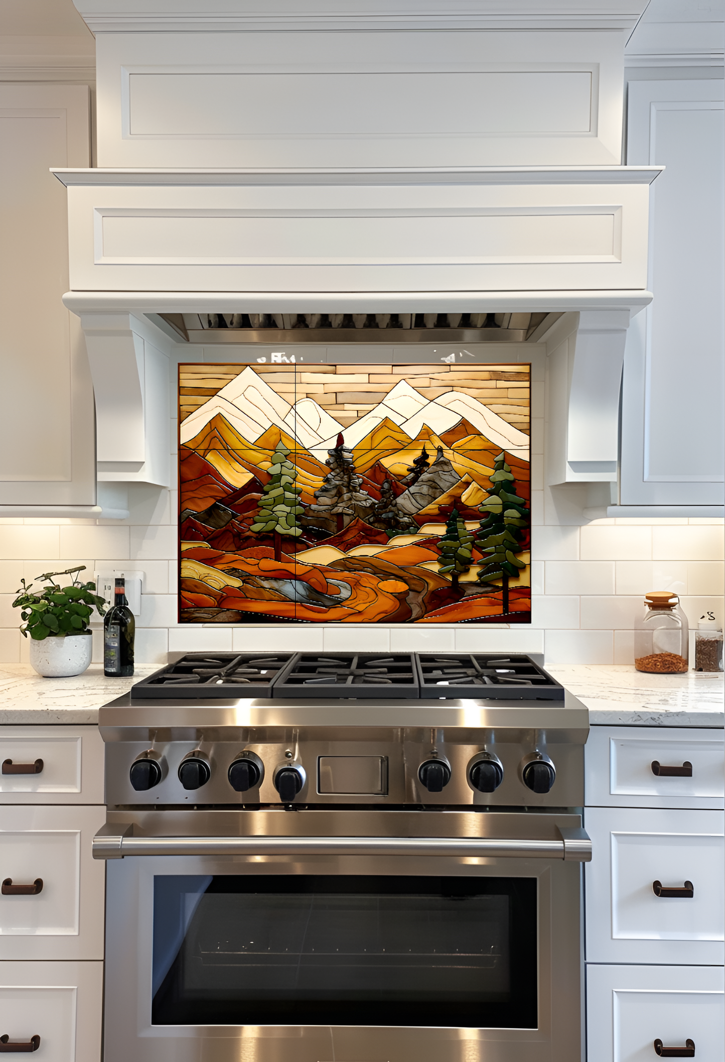 Ceramic Nature Tile or Mural. Mountains Ceramic Tile Backsplash.