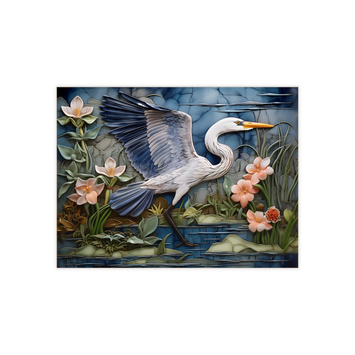 Blue Heron in Flight Ceramic Tile or Mural.