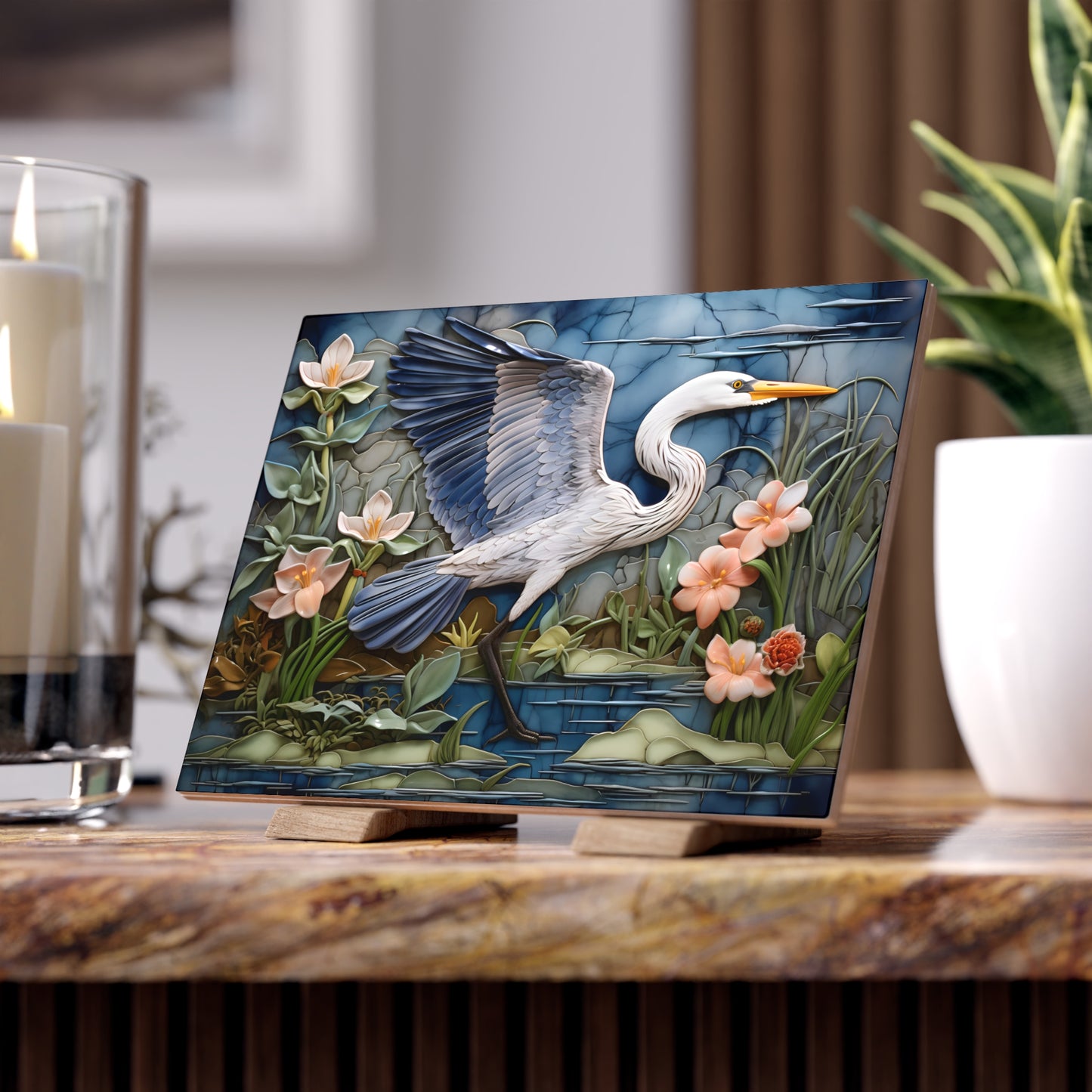 Blue Heron in Flight Ceramic Tile or Mural.