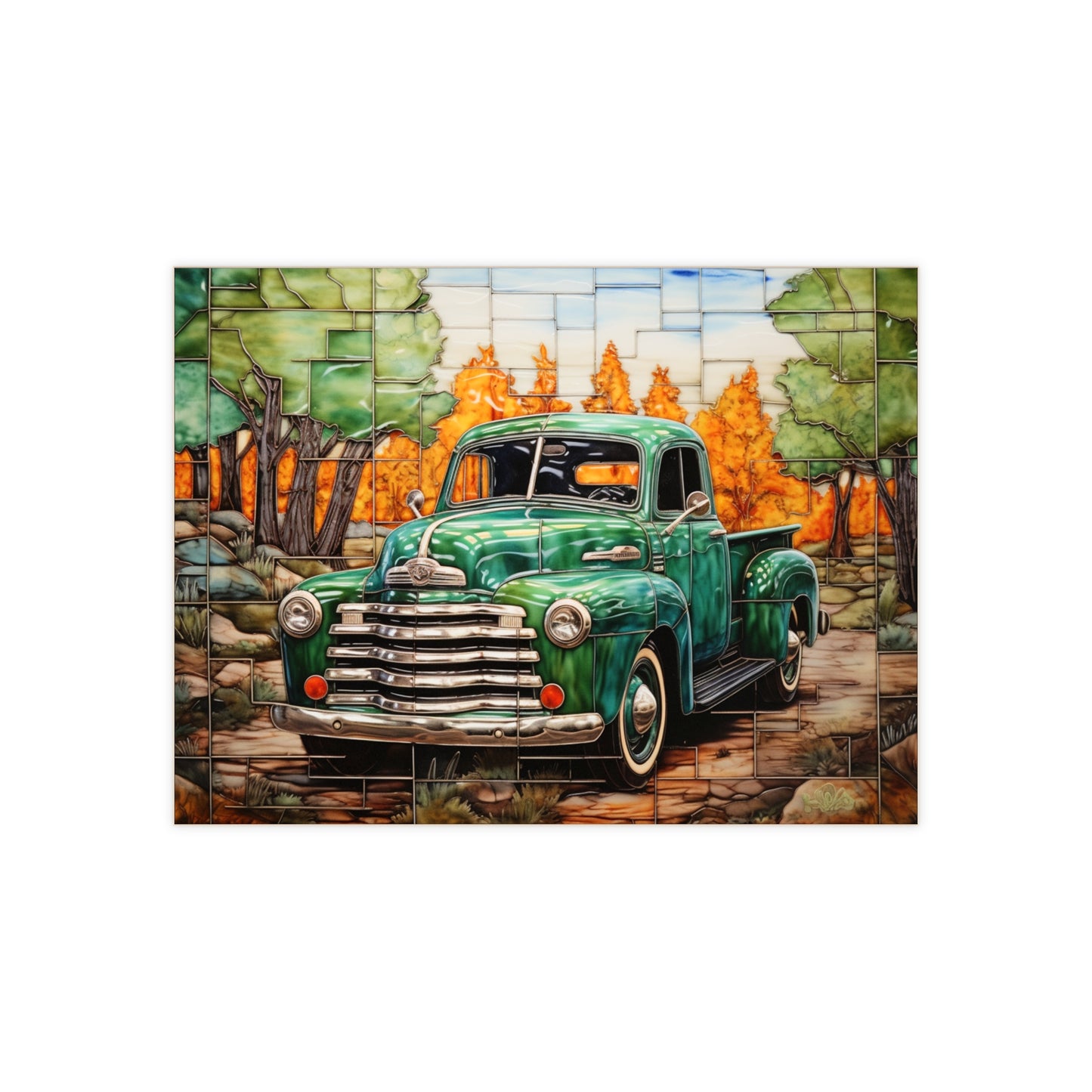 Ceramic Old-Fashioned Truck Tiles. Set of 4.