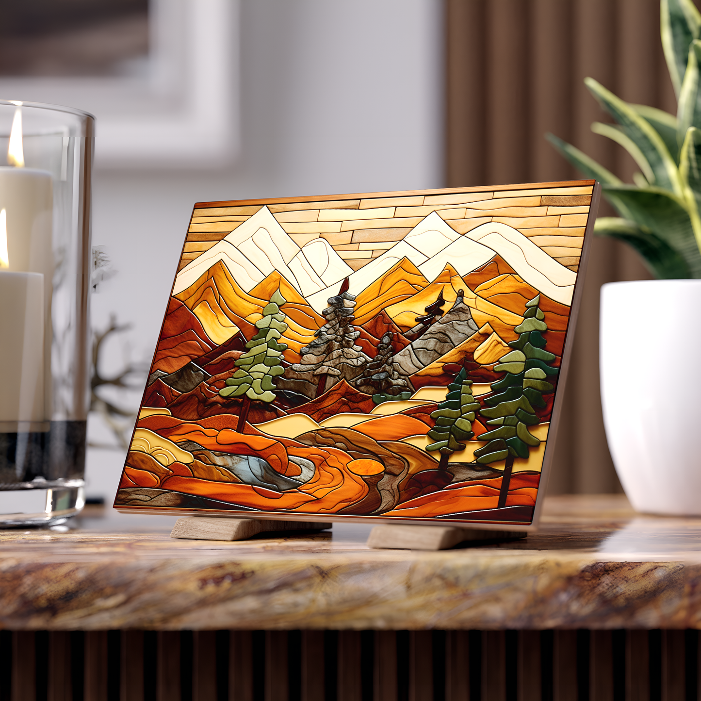 Ceramic Nature Tile or Mural. Mountains Ceramic Tile Backsplash.