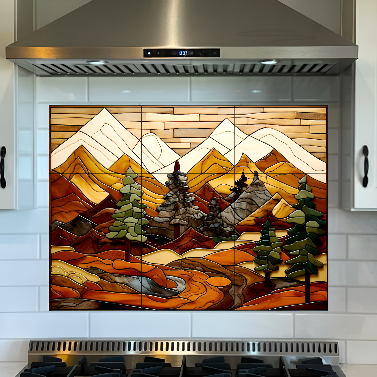 Ceramic Nature Tile or Mural. Mountains Ceramic Tile Backsplash.