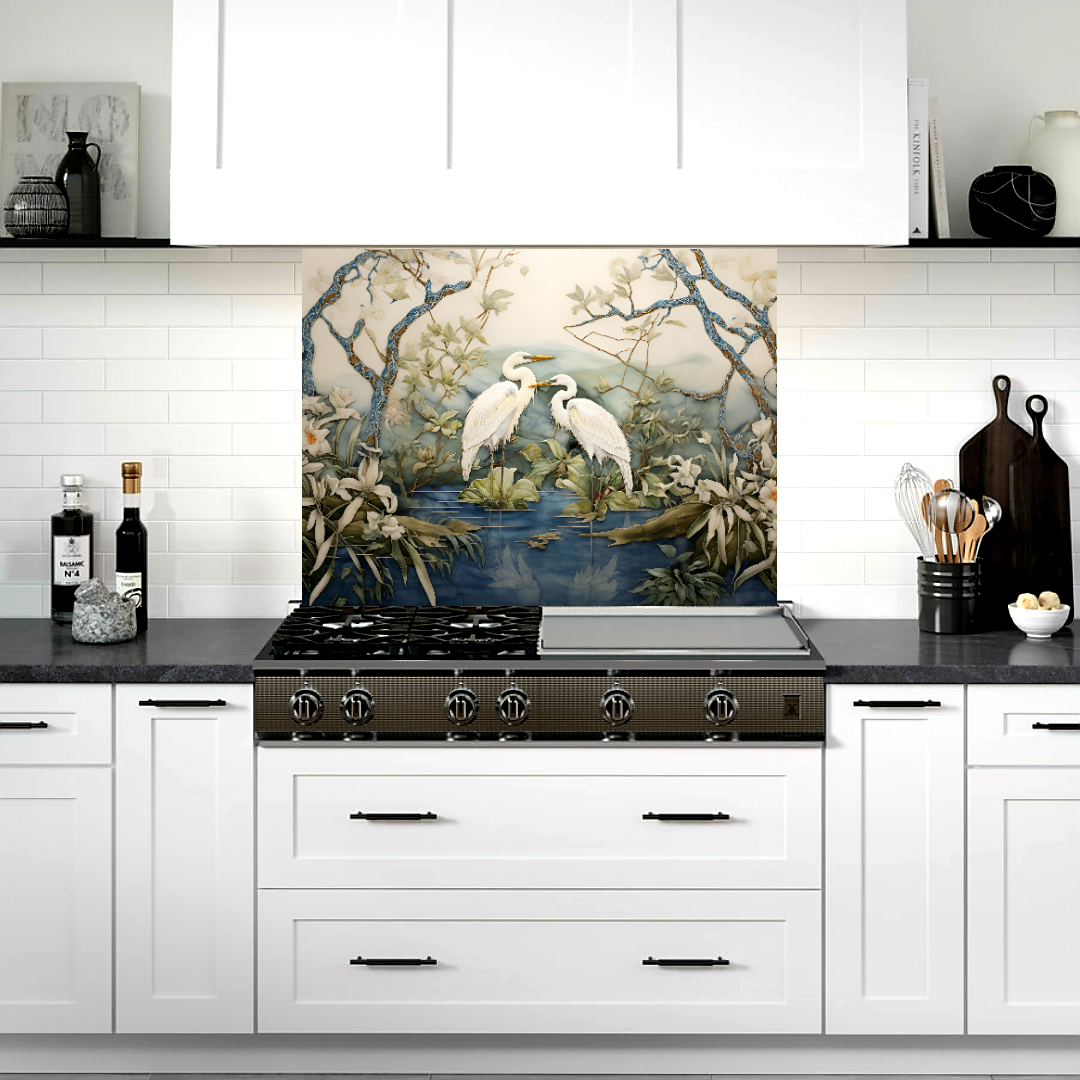 Egrets on the Marsh Ceramic Backsplash.