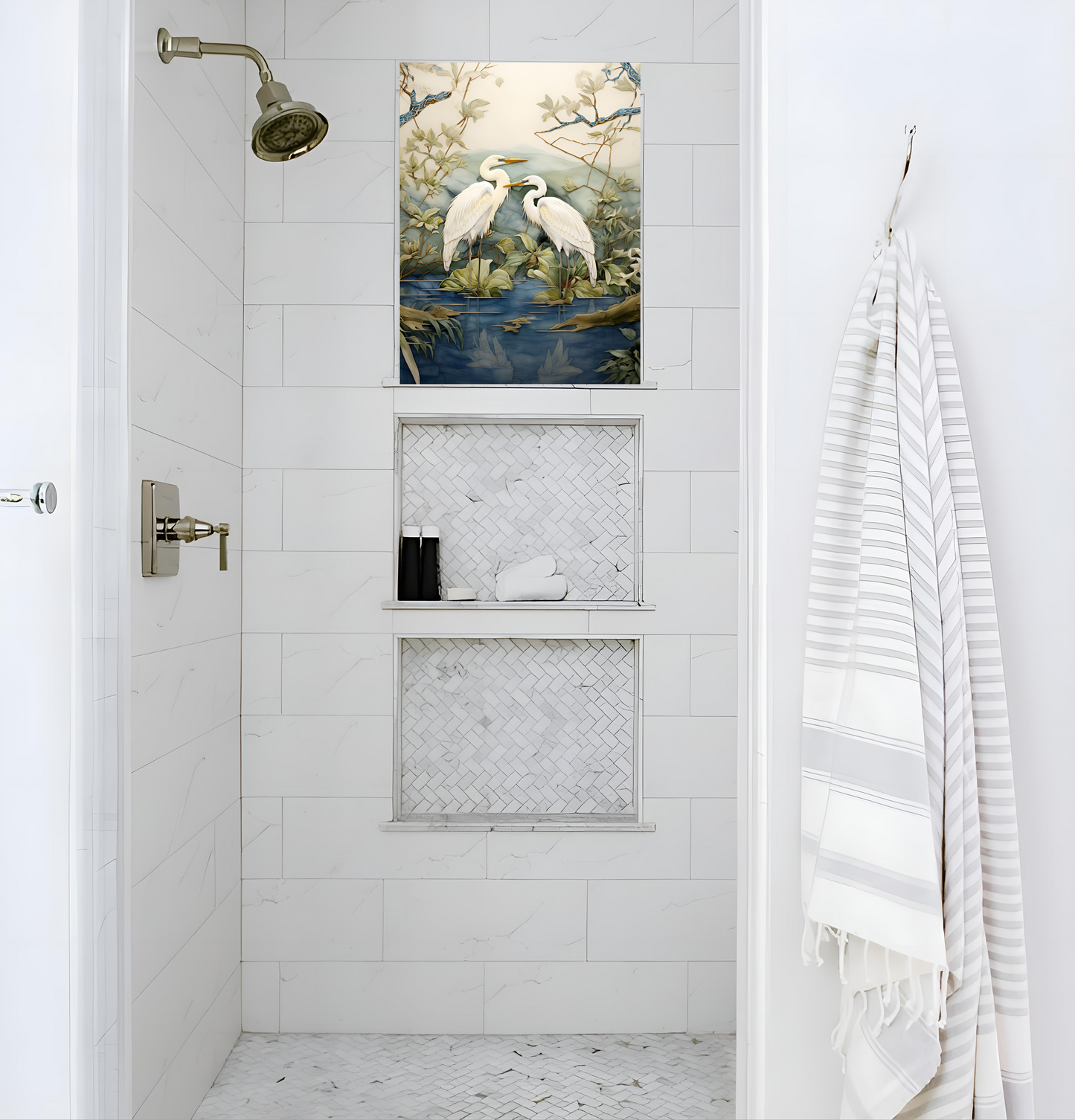 Egrets on the Marsh Ceramic Backsplash.