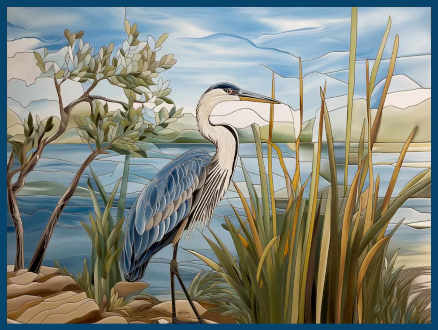 Blue Heron Ceramic Tile Murals. Set of 2.