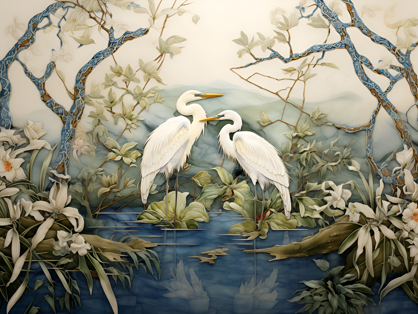 Egrets on the Marsh Ceramic Backsplash.