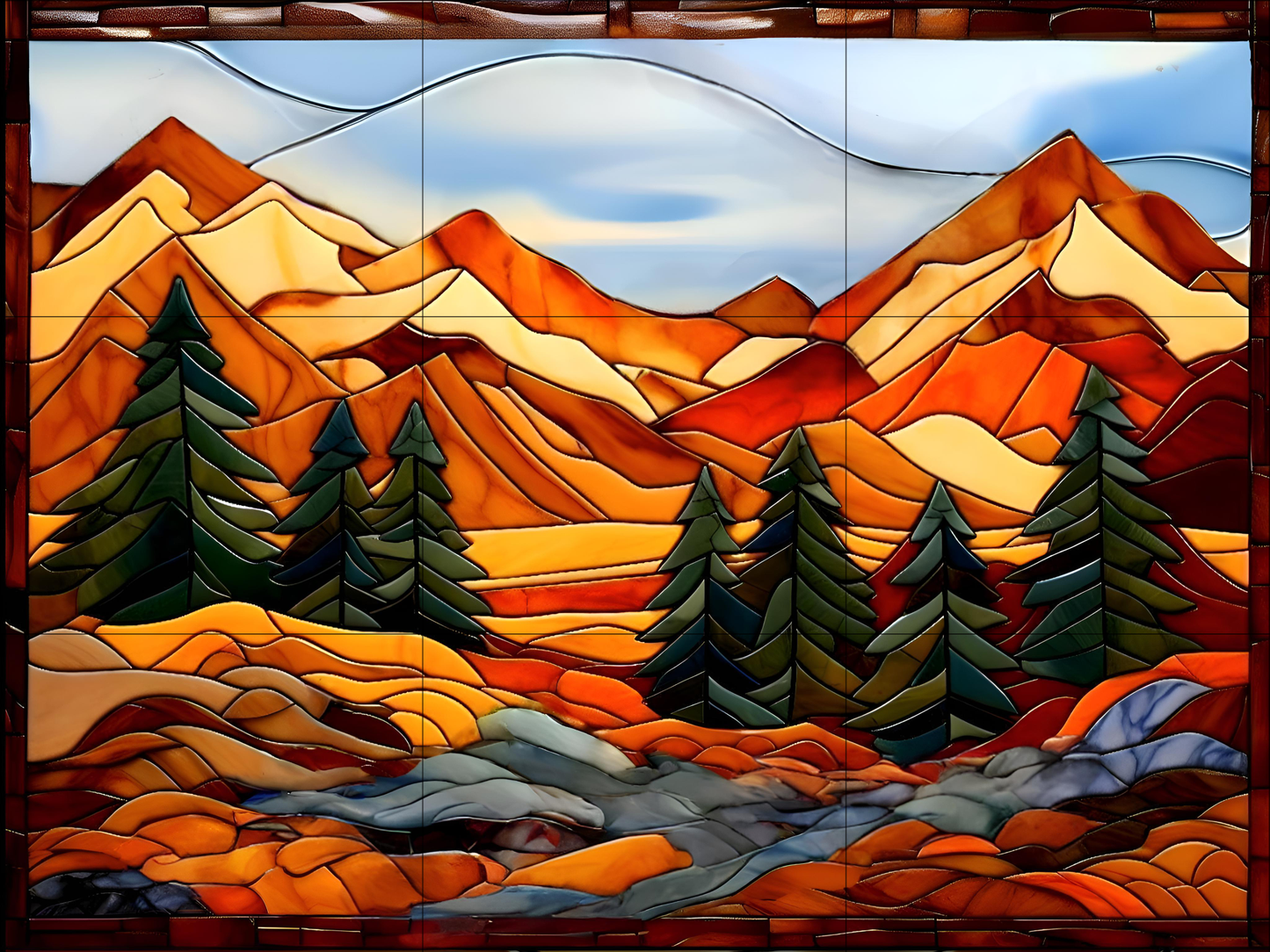 Mountain Terrain Ceramic Tile Mosaic.