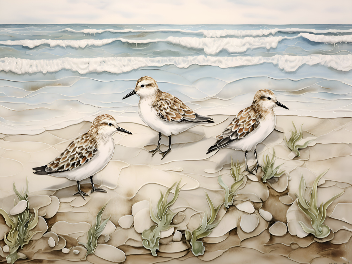Sanderlings Ceramic wall mosaic.