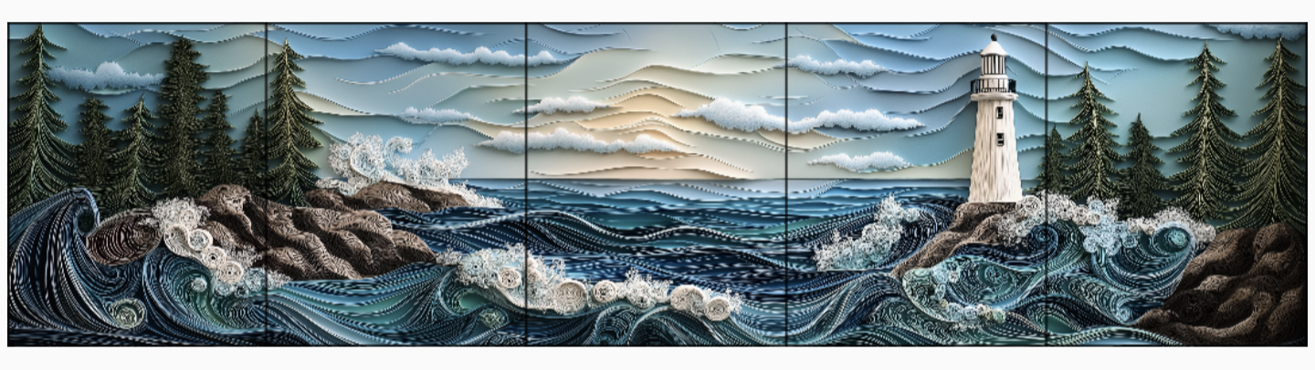 Lighthouse Ceramic Accent Mural. Kitchen Backsplash Lighthouse Mosaic.