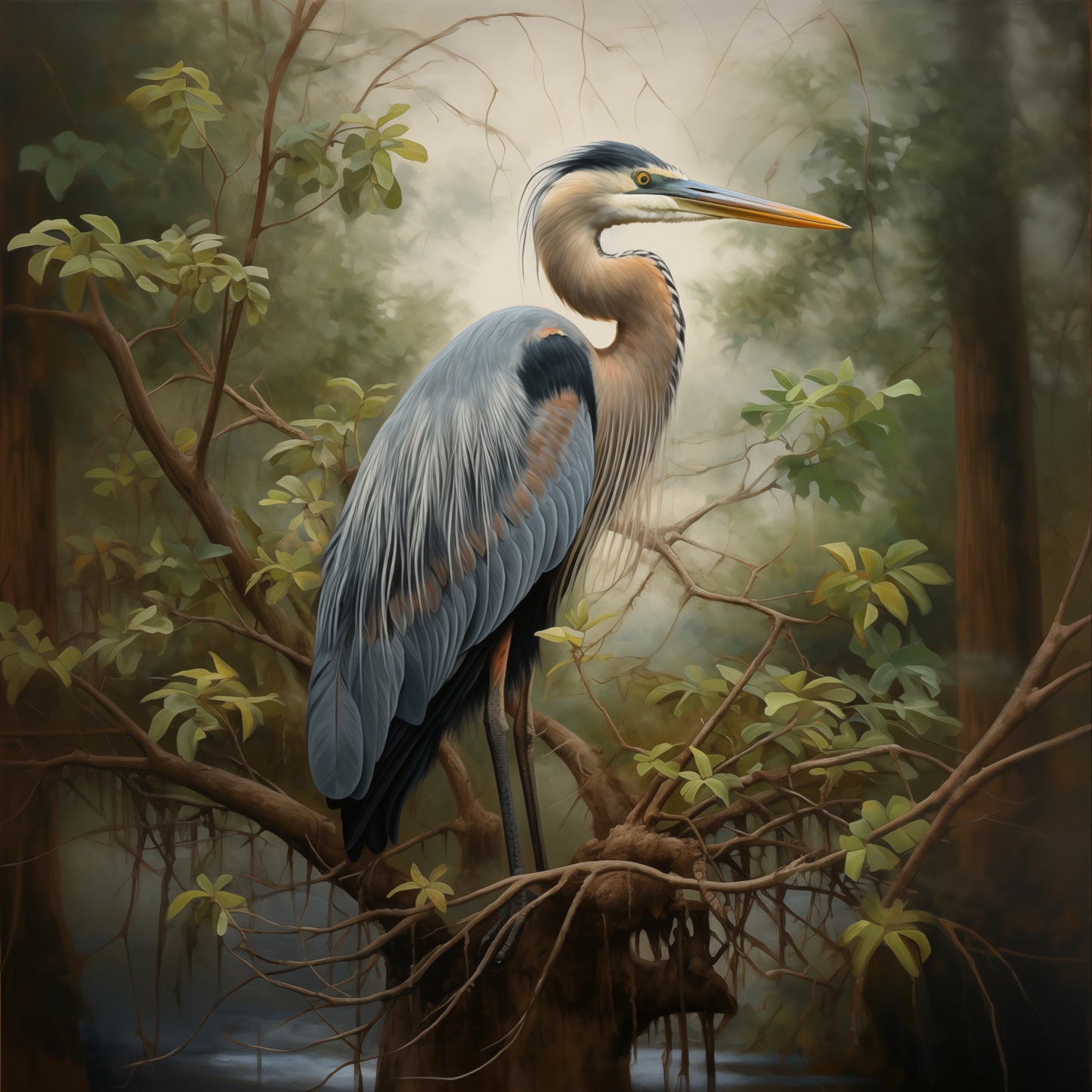 Morning Mist Heron Tile or Mural
