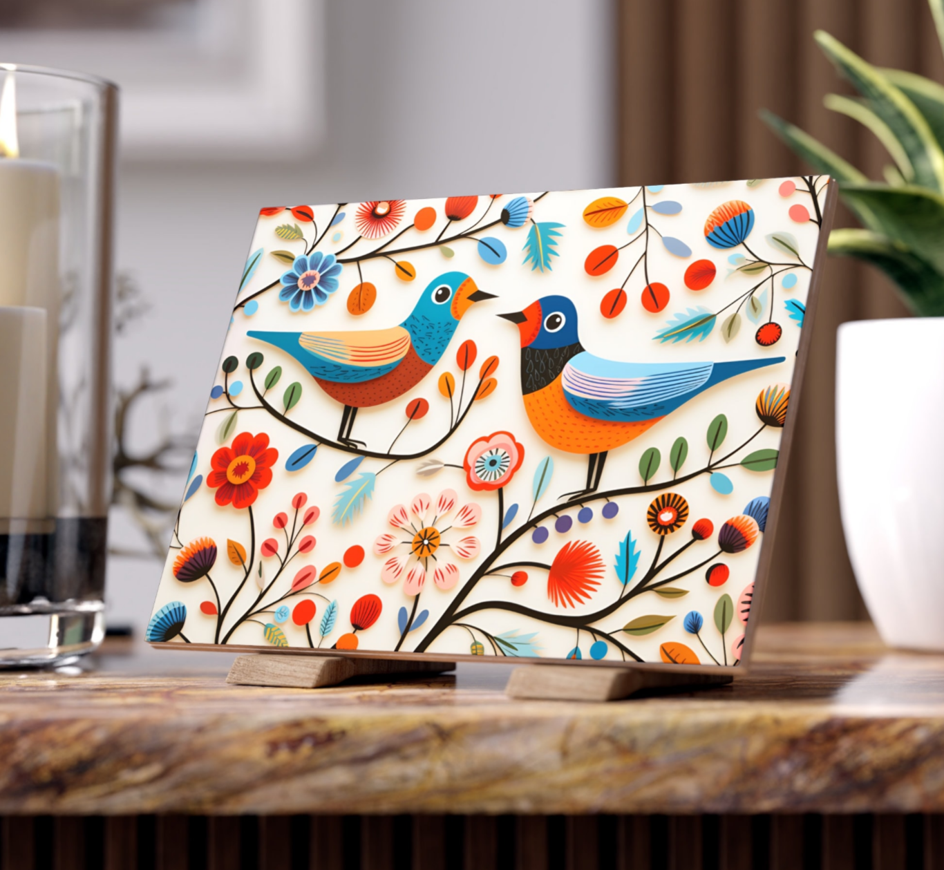 Scandinavian Birds Ceramic Tile