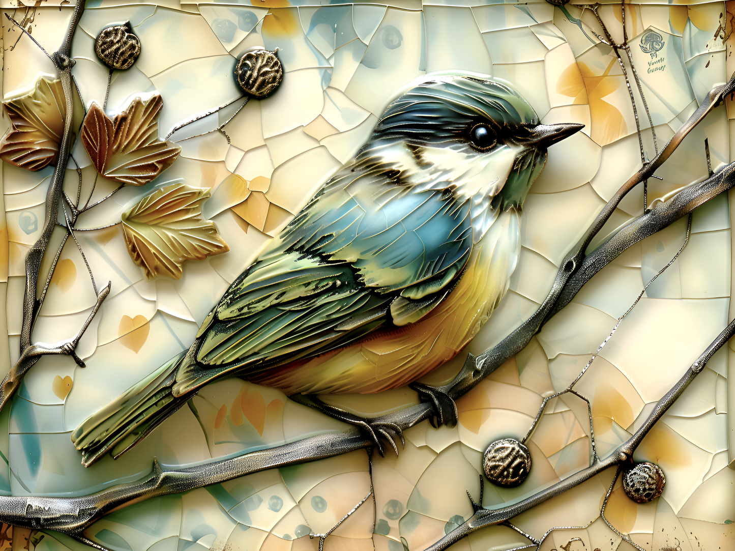 Chickadees Ceramic Tile set. 22 tiles.