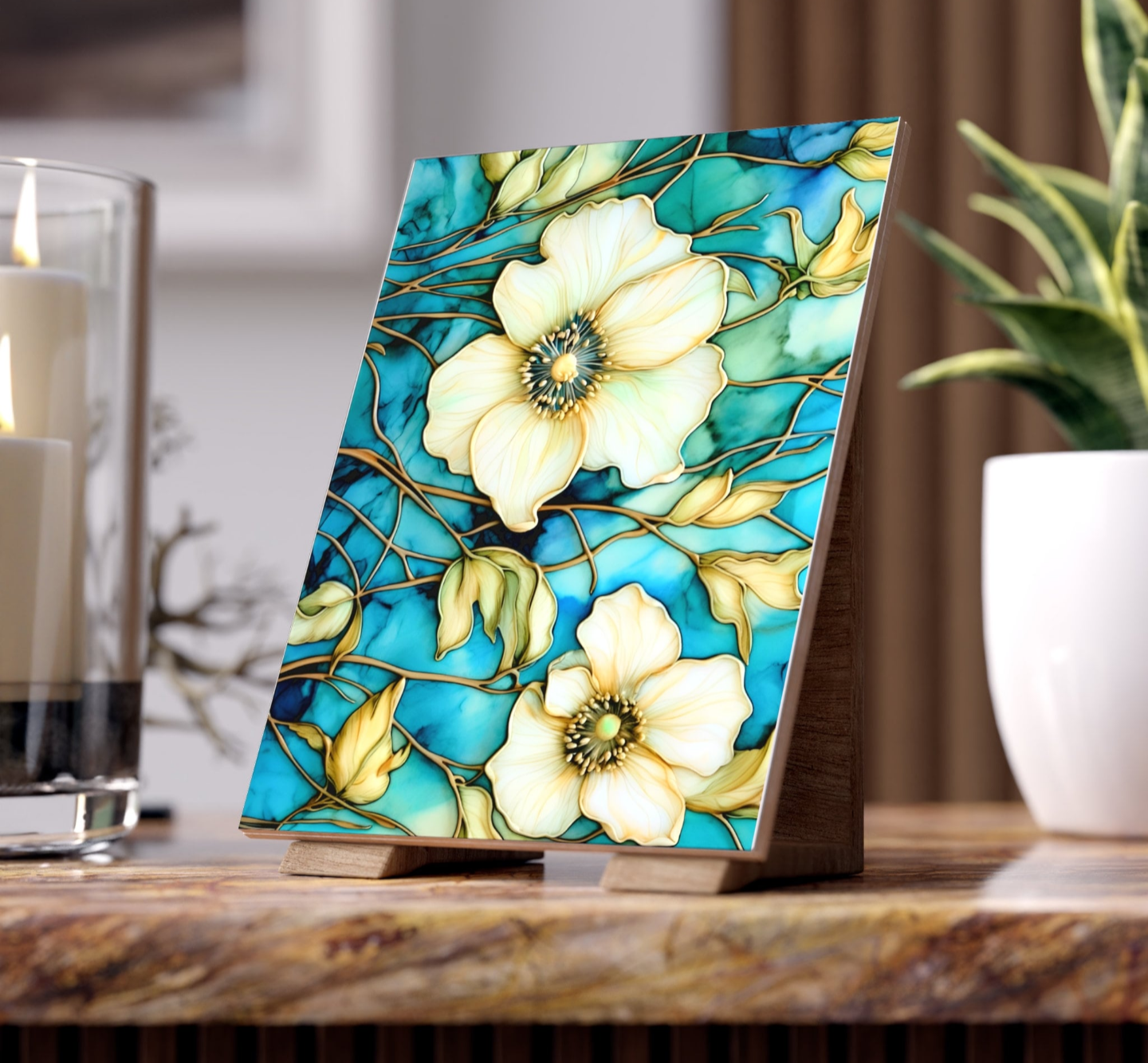 White Wildflowers Ceramic Accent Tile or Mosaic.