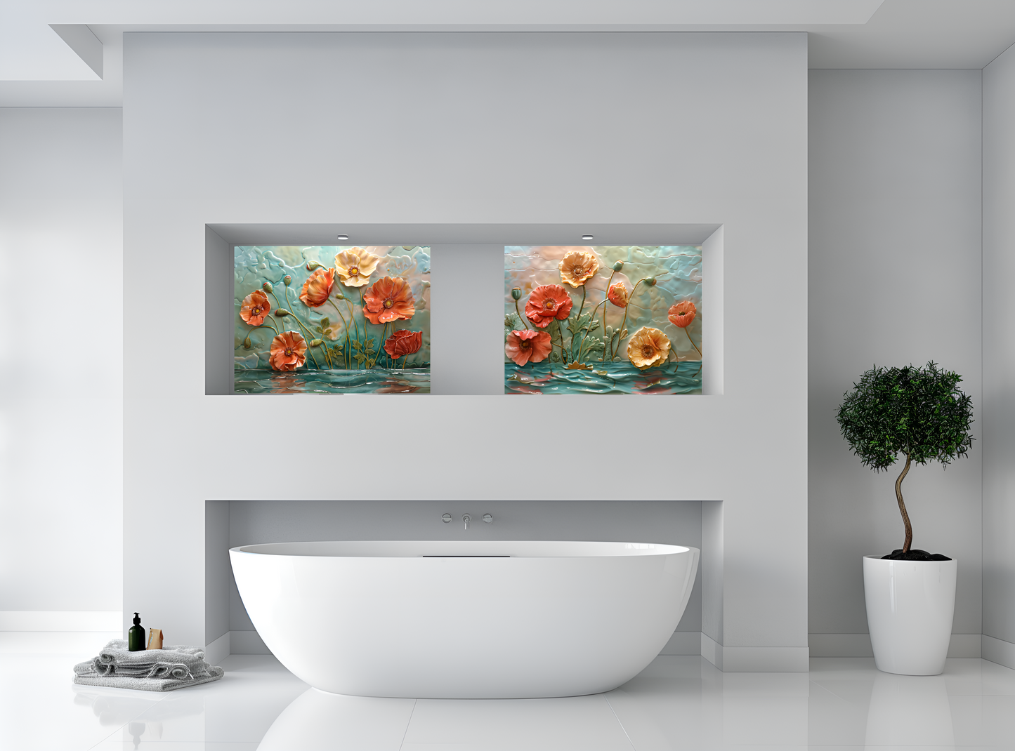 Poppies Ceramic Tile or Mural. Poppies Ceramic Kitchen Backsplash.