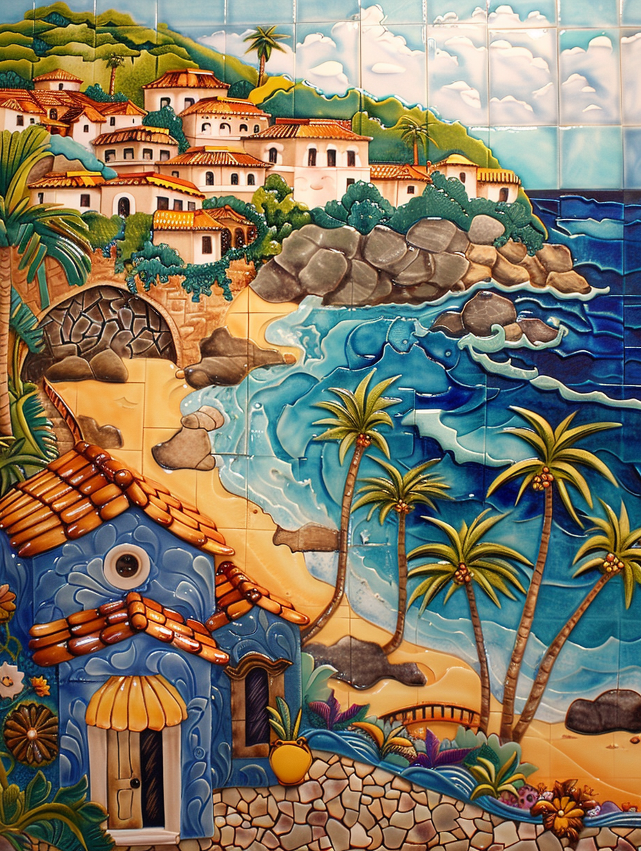 Mexican Riviera Ceramic Tiles, set of 2.