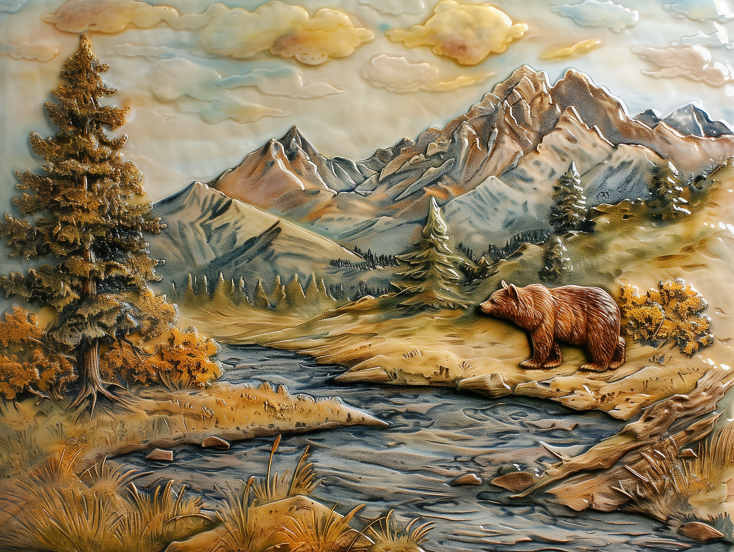 Mountain River Landscape Ceramic Tiles