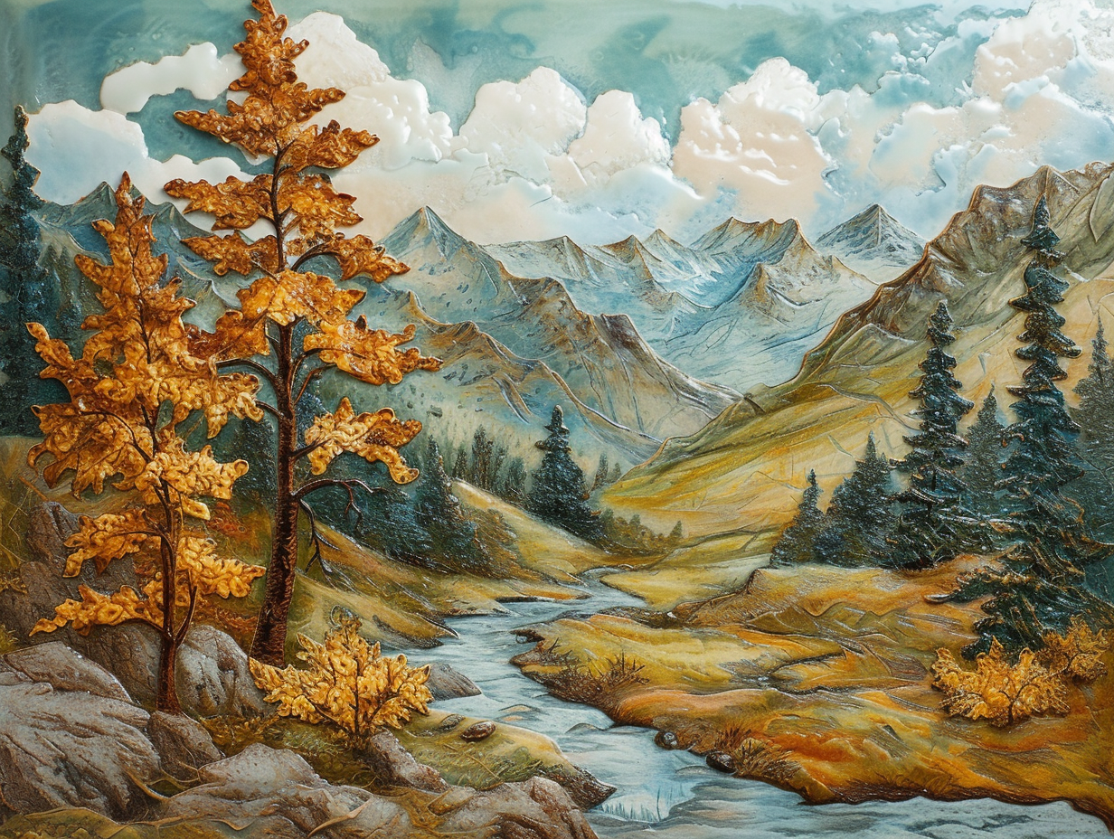 Mountain River Ceramic Tiles. Set.