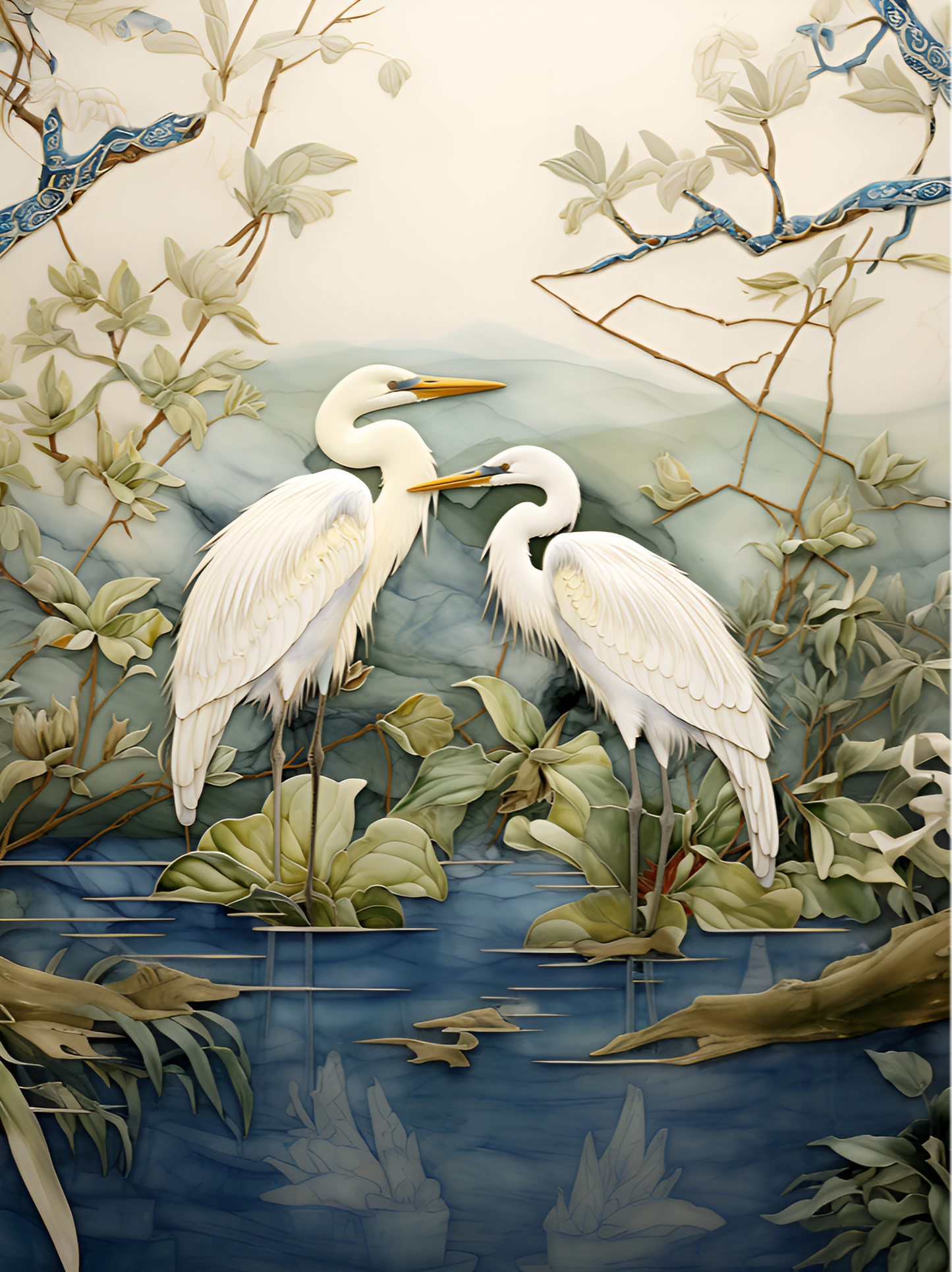 Egrets on the Marsh Tile or Mural