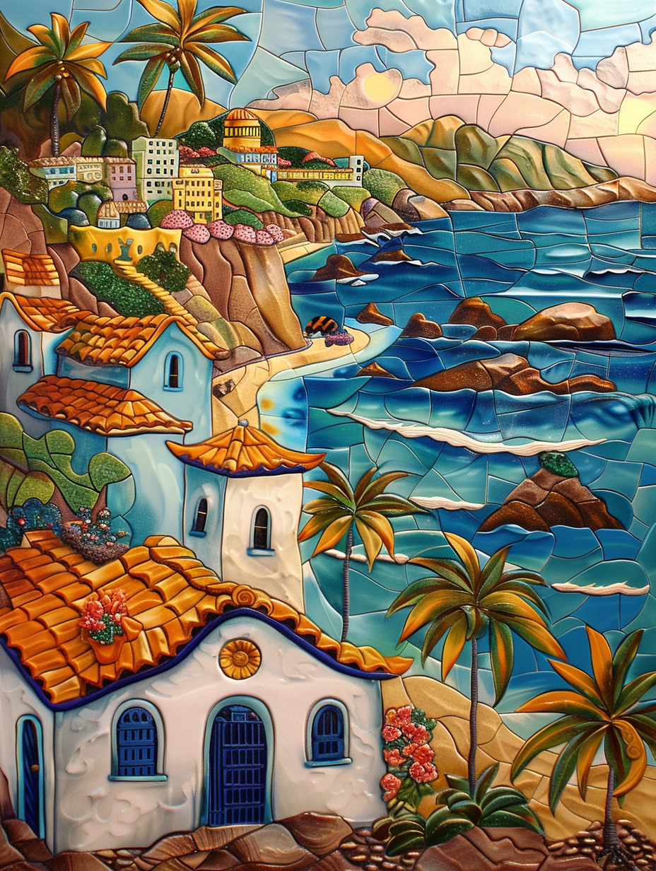 Mexican Riviera Ceramic Tiles, set of 2.