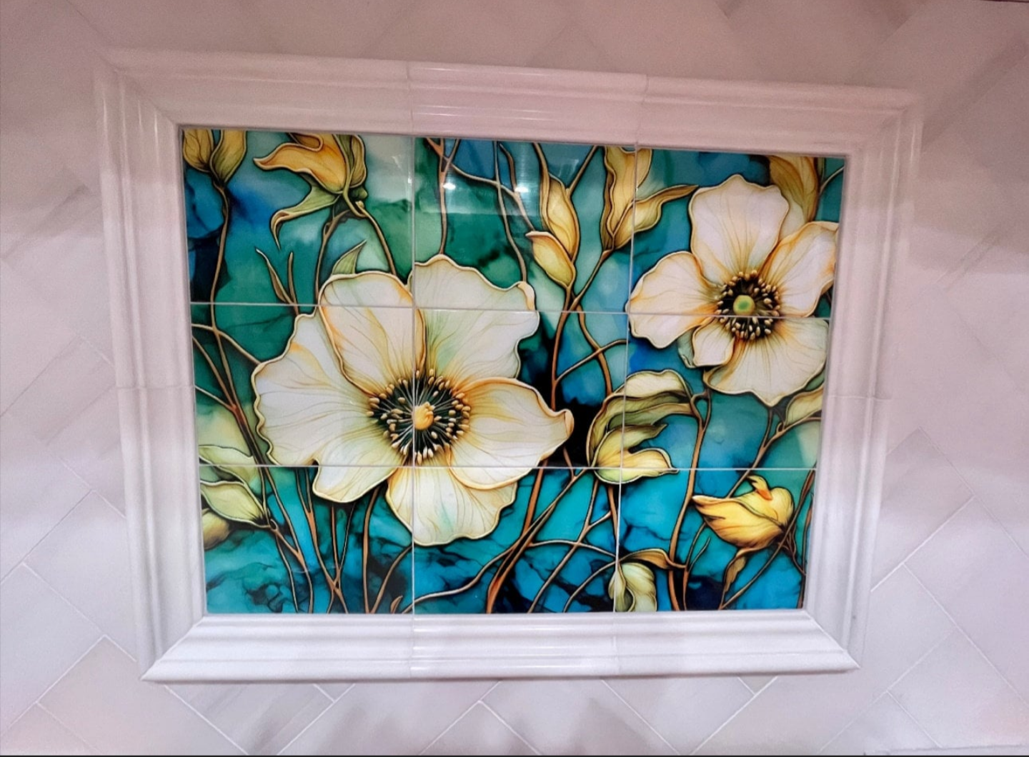 White Wildflowers Ceramic Accent Tile or Mosaic.