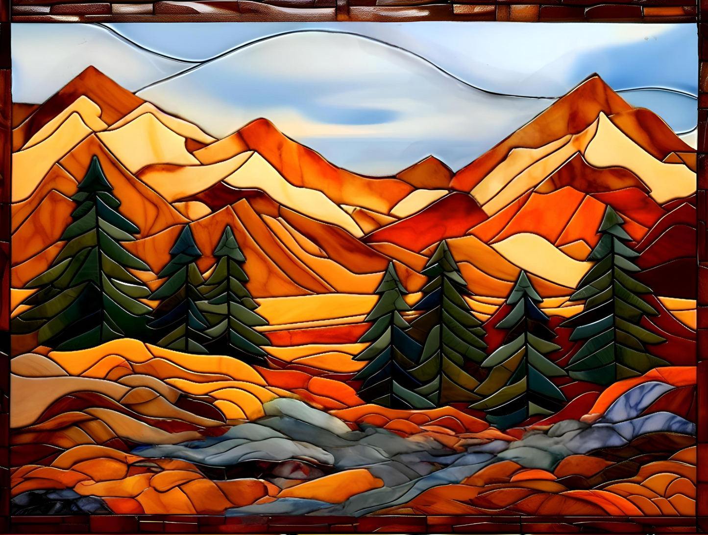 Mountain Terrain Ceramic Tile Mosaic.