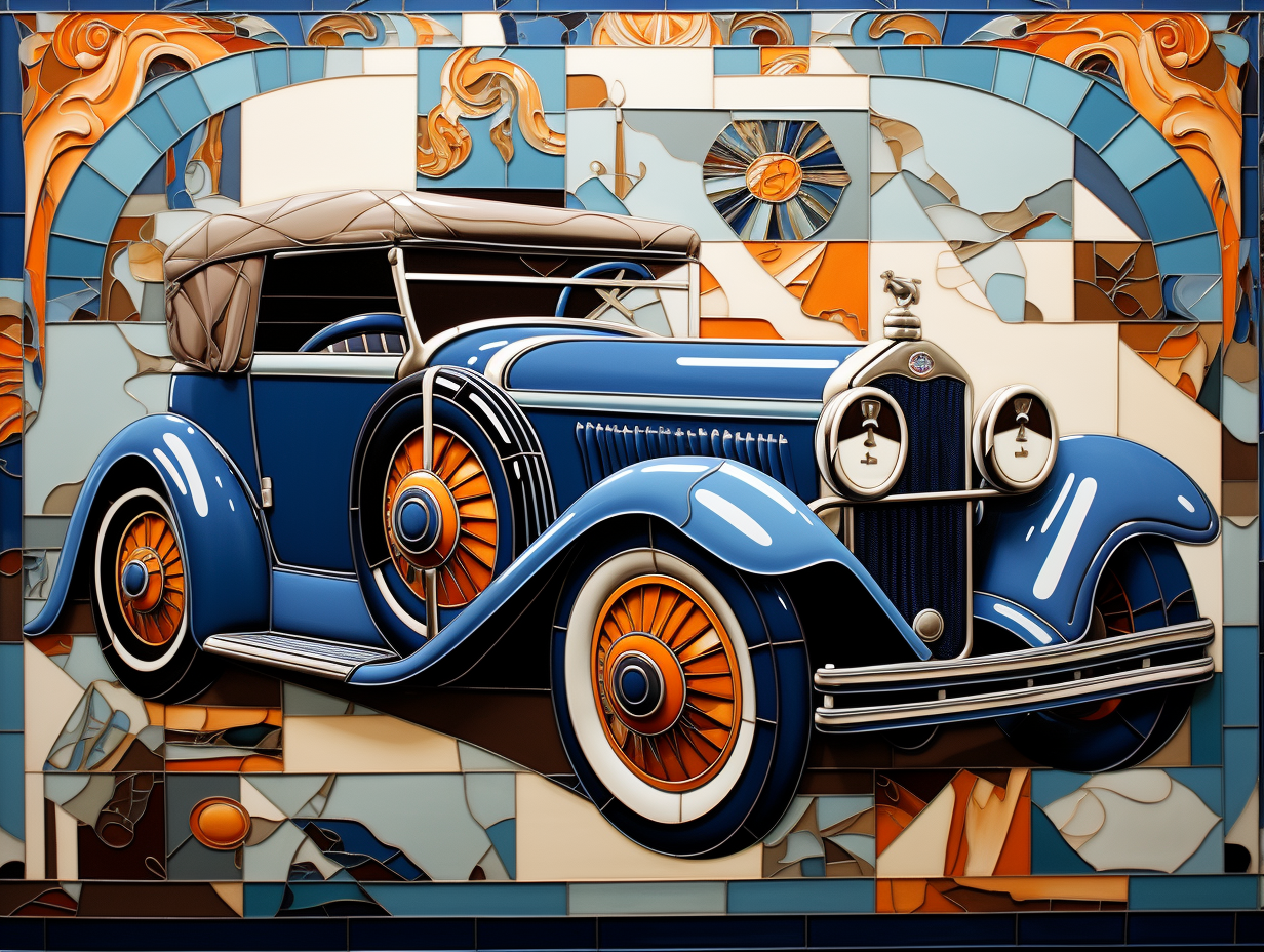 Old Fashioned Automobile Ceramic Tiles, Car Tiles, Old Auto Wall Accent Tiles. Set of 4.