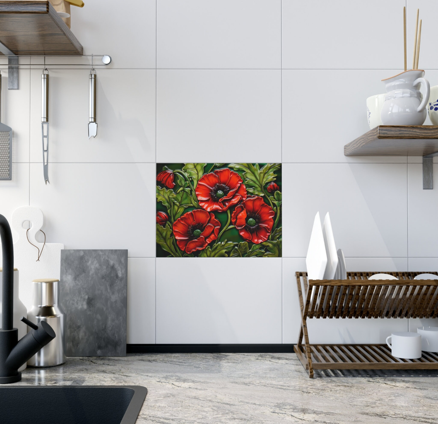 Three Poppies Ceramic Tile.