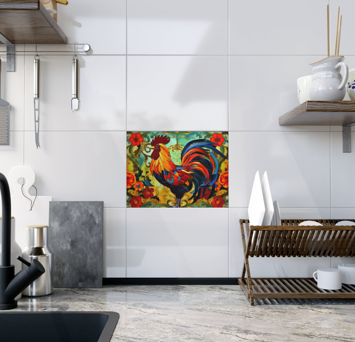 Rooster Ceramic Tile, Kitchen Accent Tile